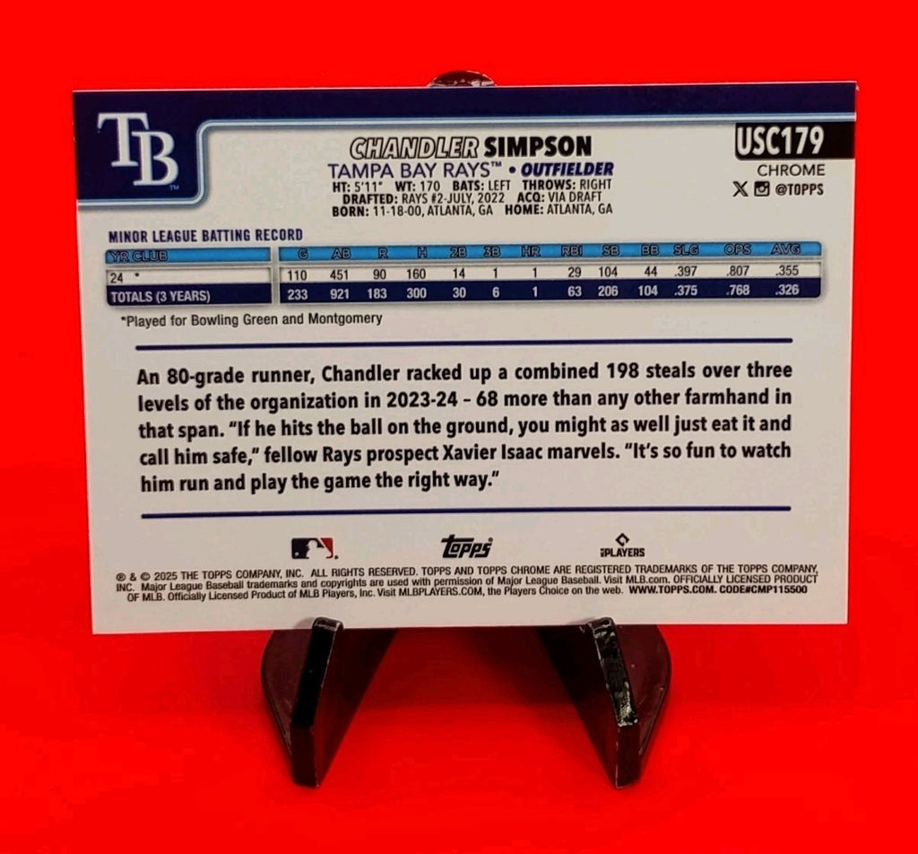Chandler Simpson 2025 Topps Chrome Update #USC179 Rookie X-Fractor Rays RC 🔥💎