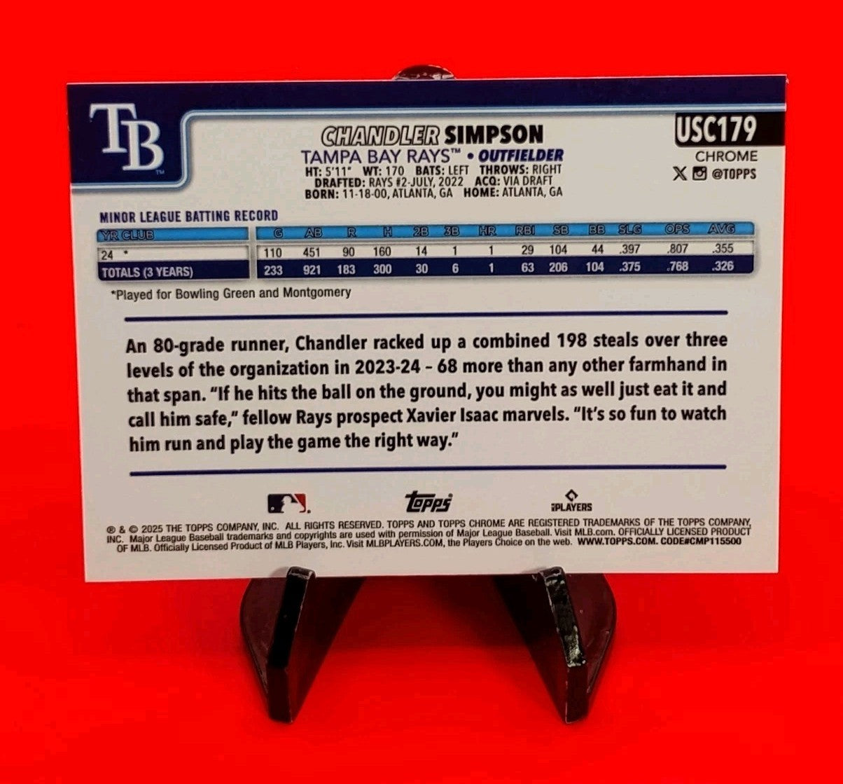 Chandler Simpson 2025 Topps Chrome Update #USC179 Rookie X-Fractor Rays RC 🔥💎