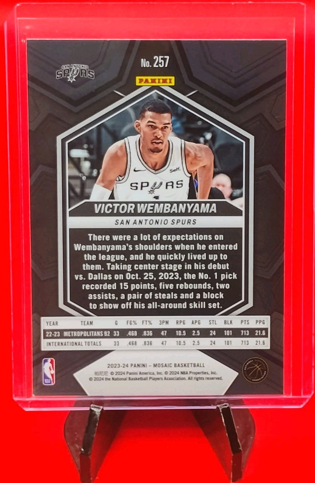 Victor Wembanyama 2023-24 Panini Mosaic NBA Debut RC #257 San Antonio Spurs 👽💎