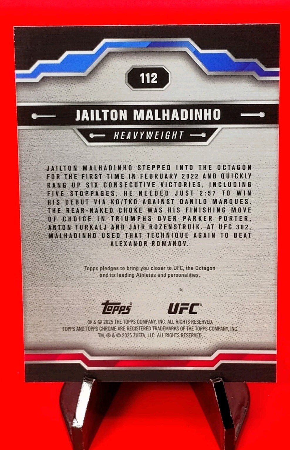 Jailton Malhadinho 2025 Topps Chrome UFC RC #112 Blue Wave Refractor /75