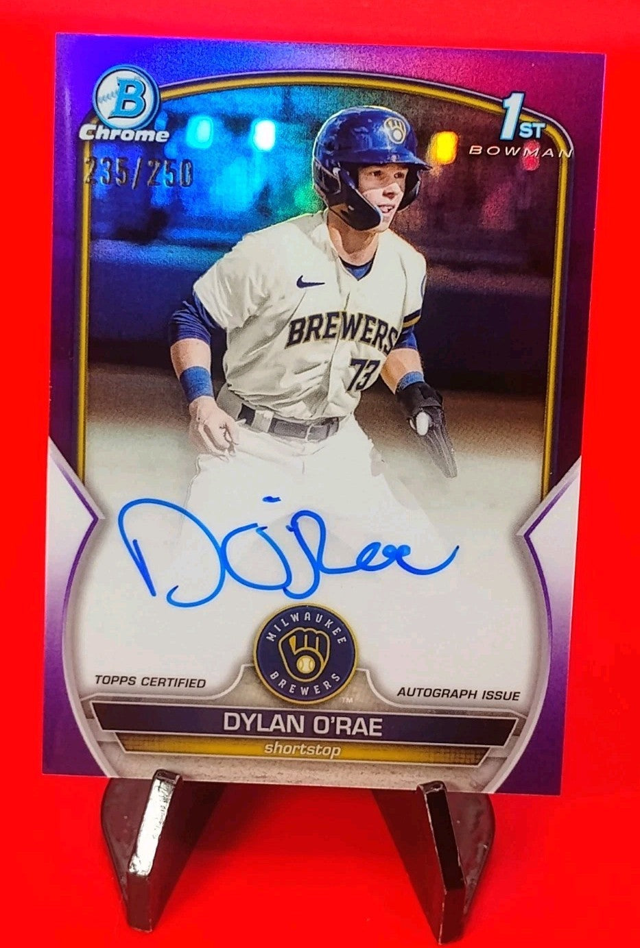 Dylan O'Rae 2023 Bowman 1st Chrome #CPA-DO Purple Refractor Auto #/250 Brewers🔥