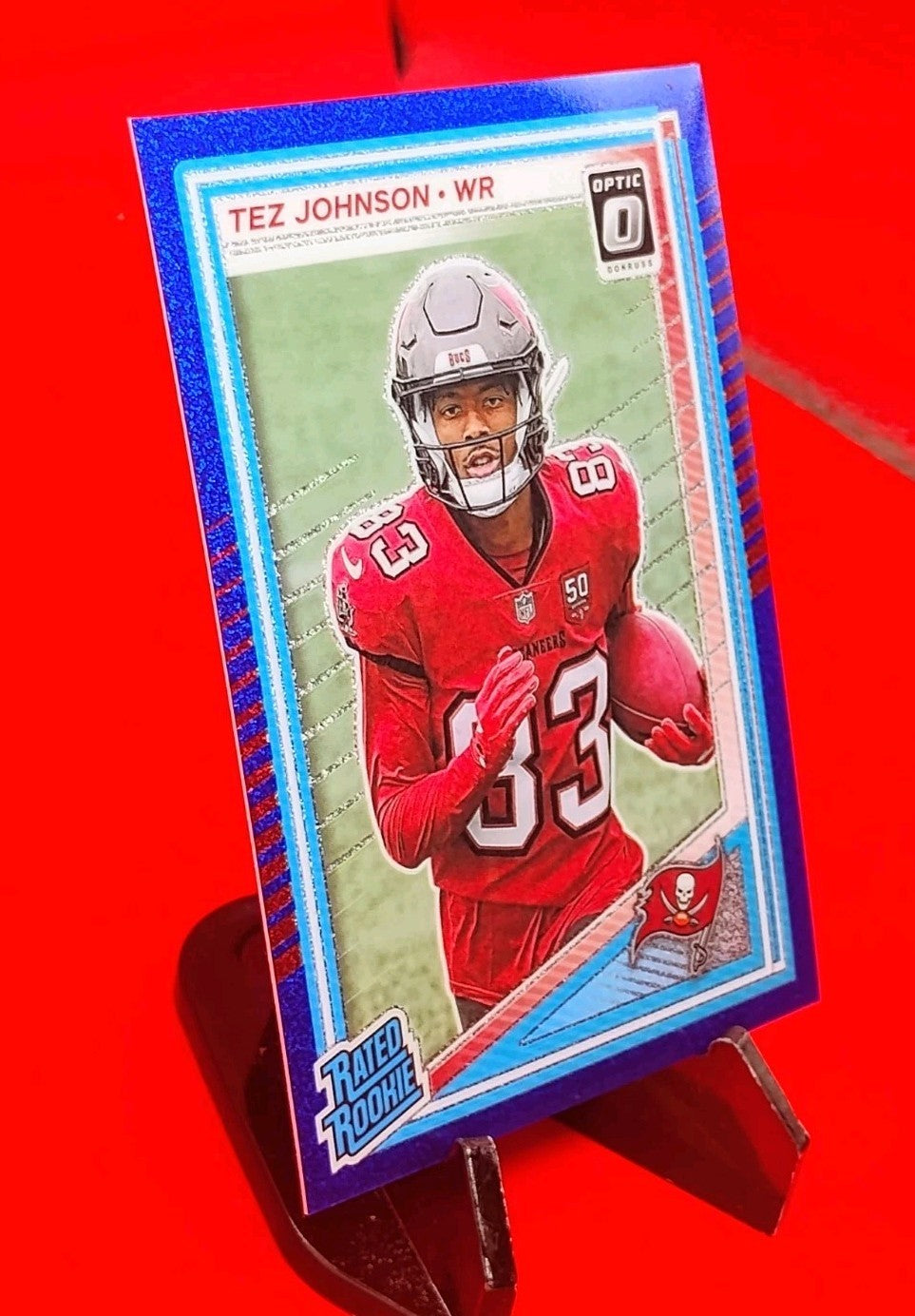 Tez Johnson 2025 Panini Donruss Optic Rated Rookie #231 Blue Glitter Prizm SSP