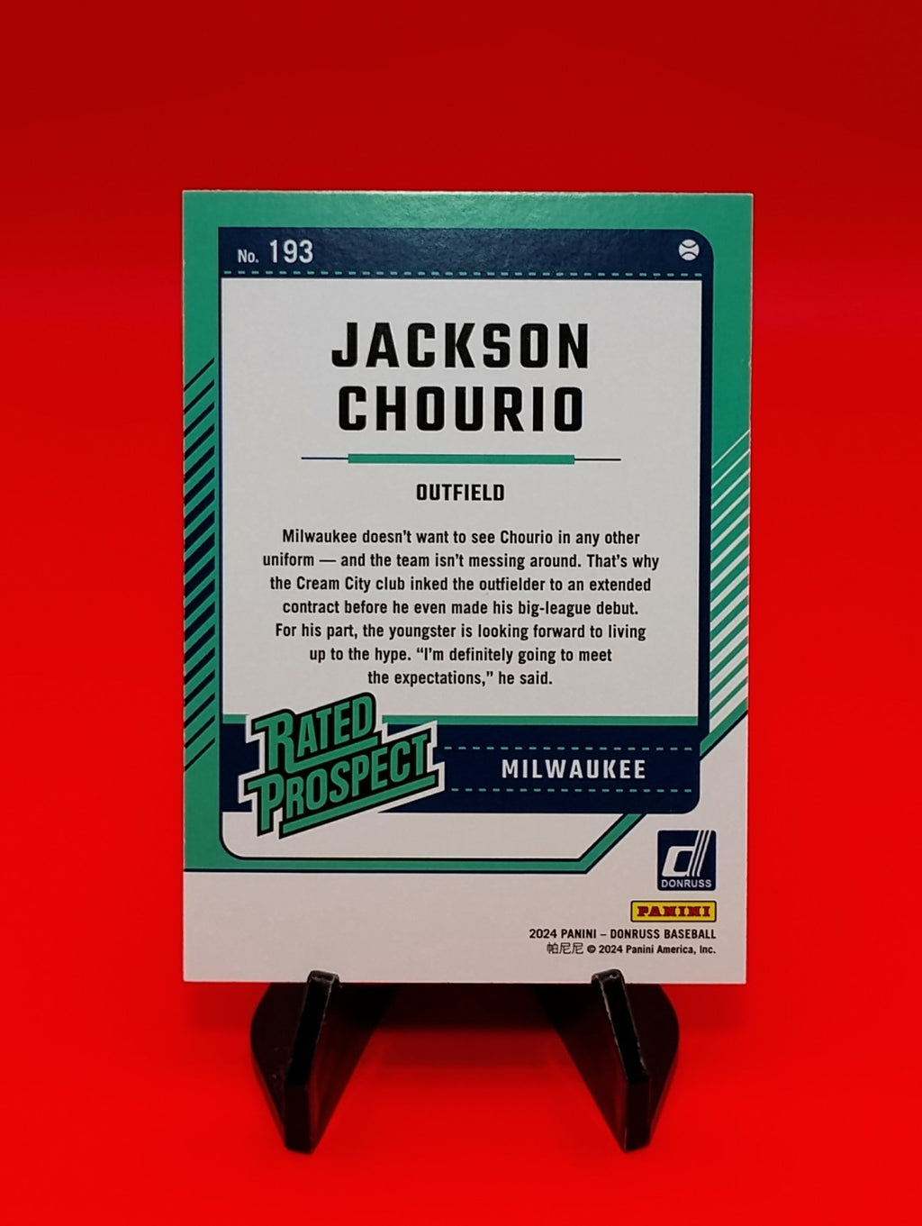 Jackson Chourio 2024 Panini Donruss Rated Rookie #193 SSP Liberty Emoji HoloFoil