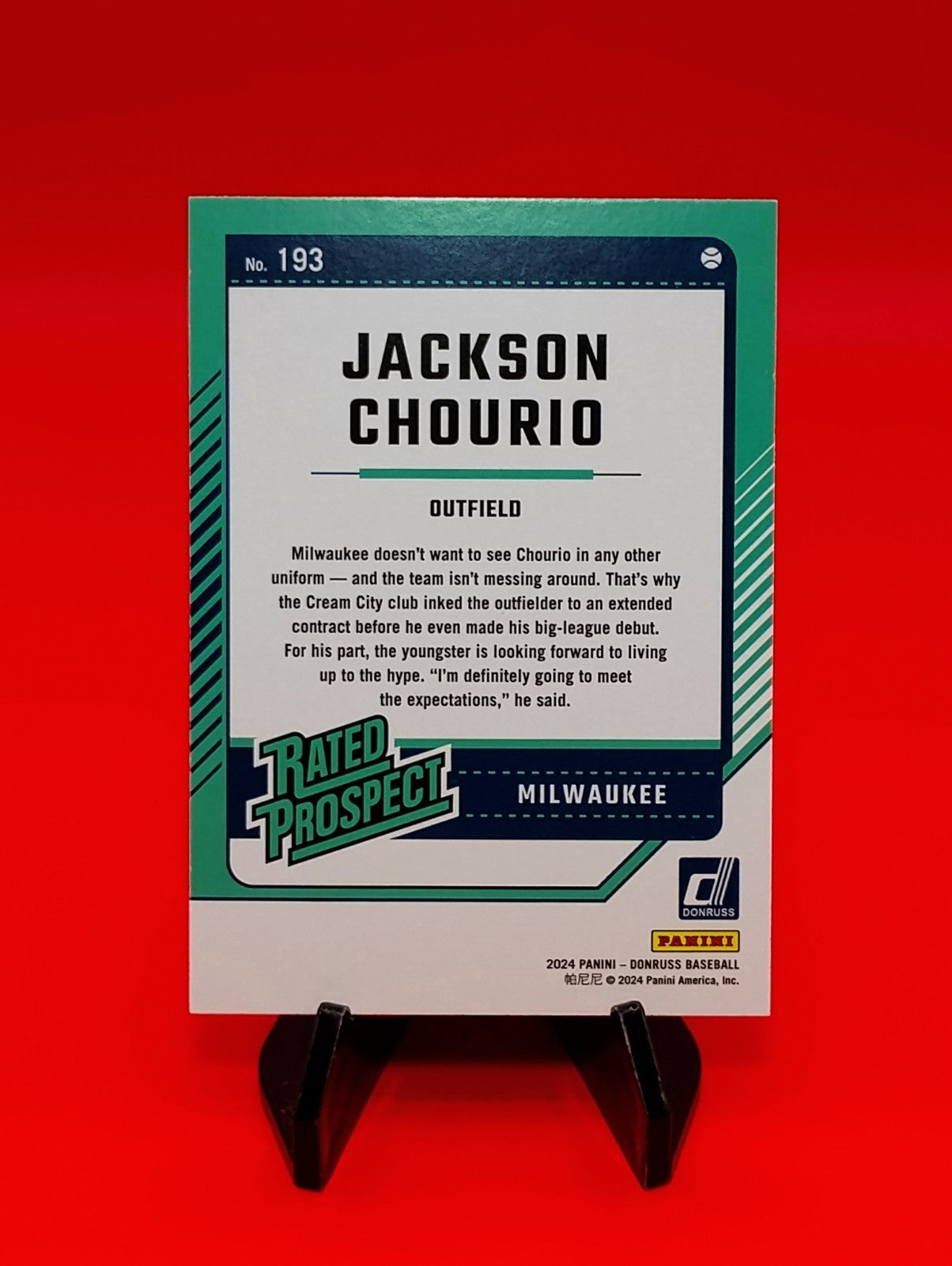 Jackson Chourio 2024 Panini Donruss Rated Rookie #193 SSP Liberty Emoji HoloFoil