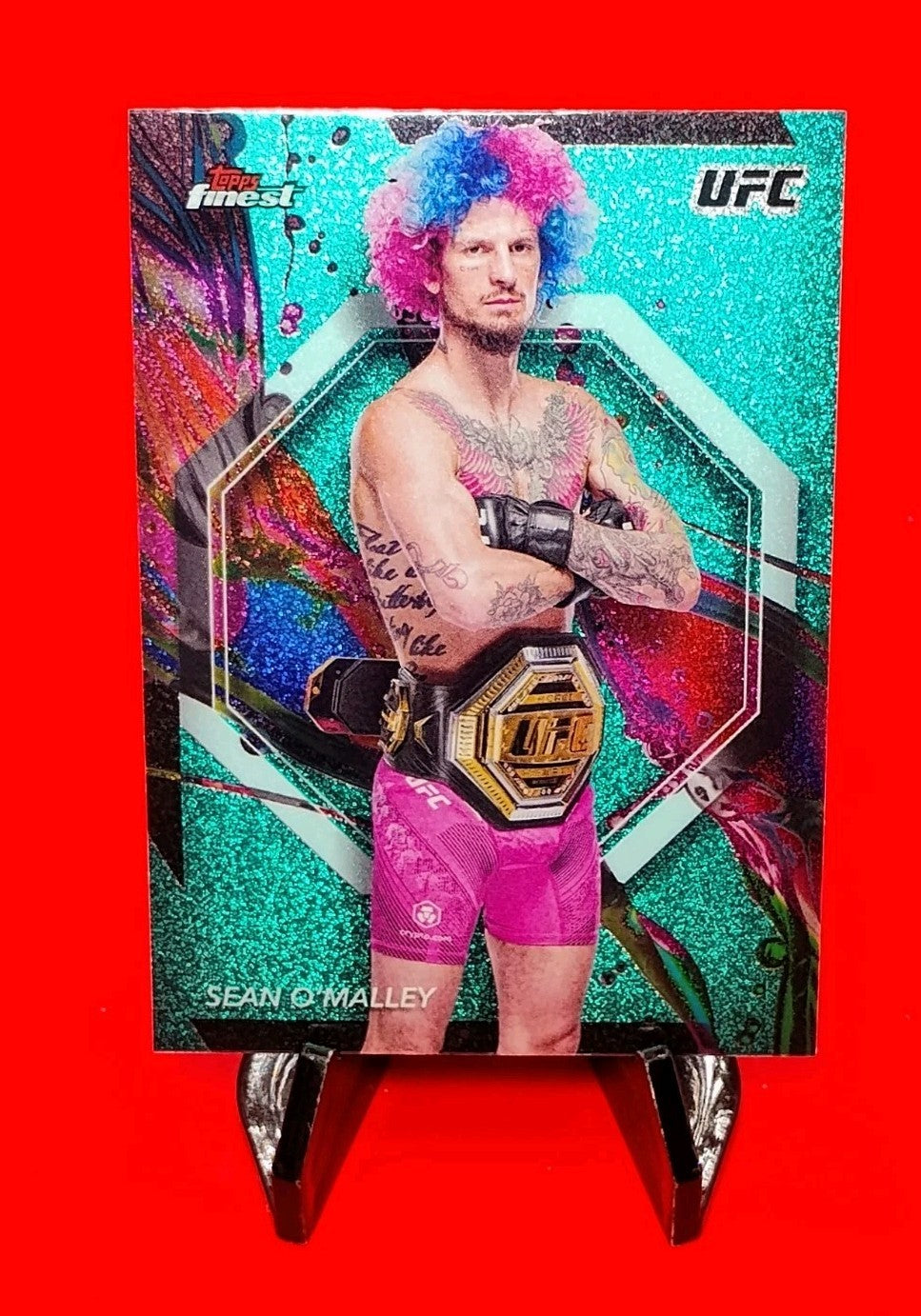 Sean O'Malley 2024 Topps Finest UFC Common #40 Aqua Glitter Refractor