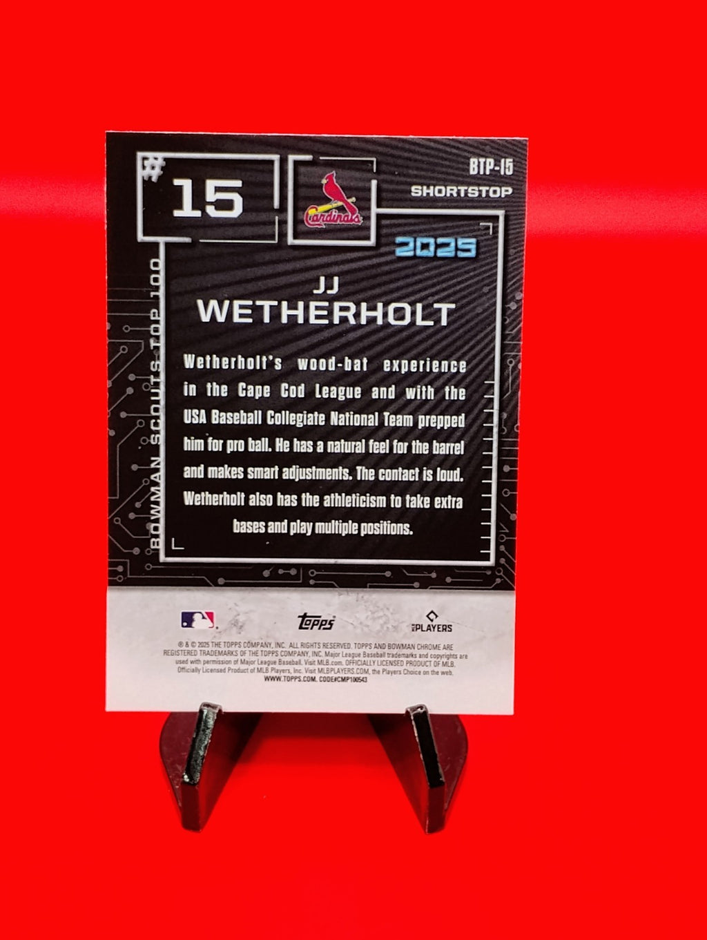JJ Wetherholt 2025 Bowman Chrome Scouts Top 100 #BTP-15 Chrome Refractor (RC) 💎