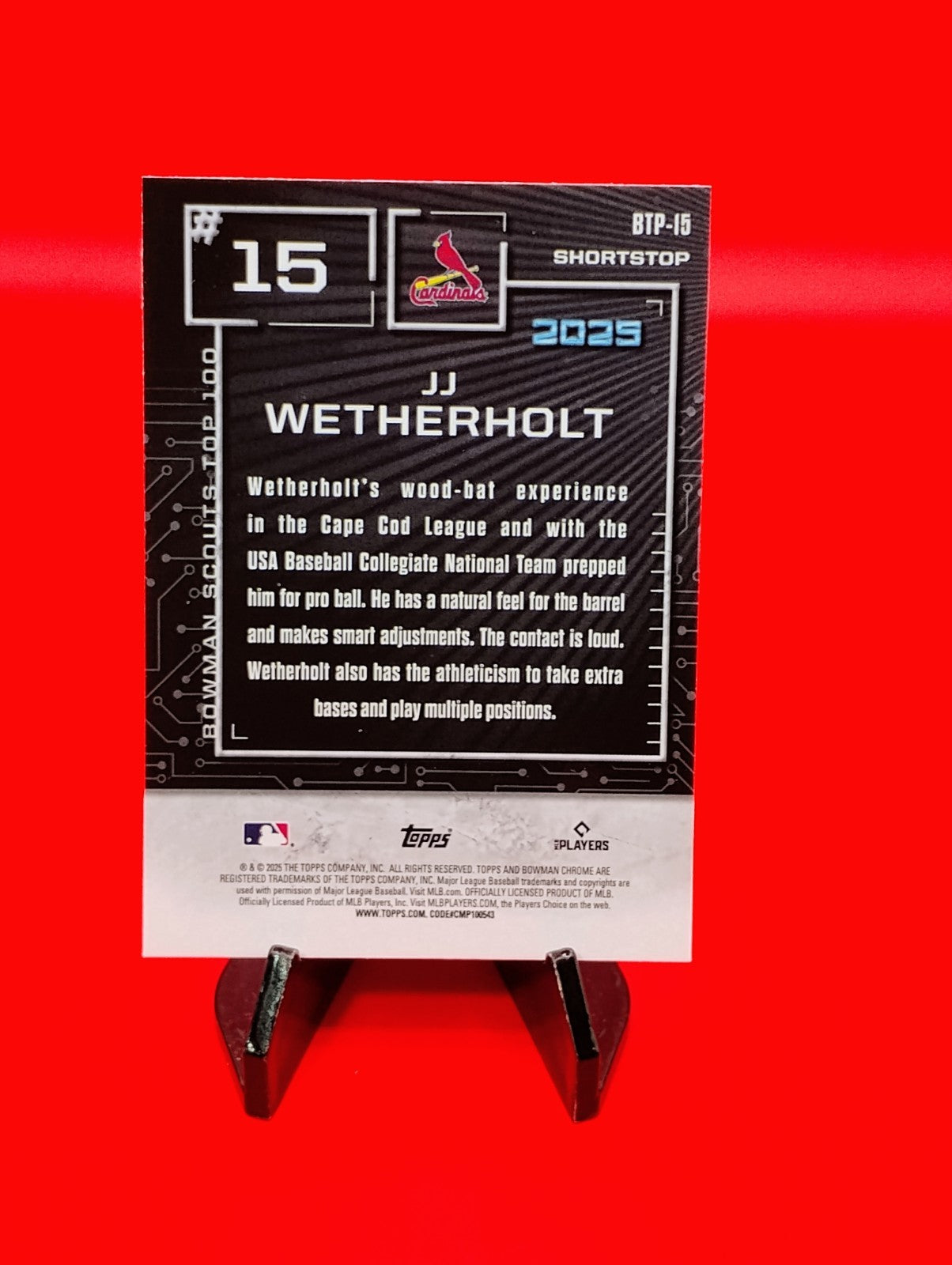JJ Wetherholt 2025 Bowman Chrome Scouts Top 100 #BTP-15 Chrome Refractor (RC) 💎