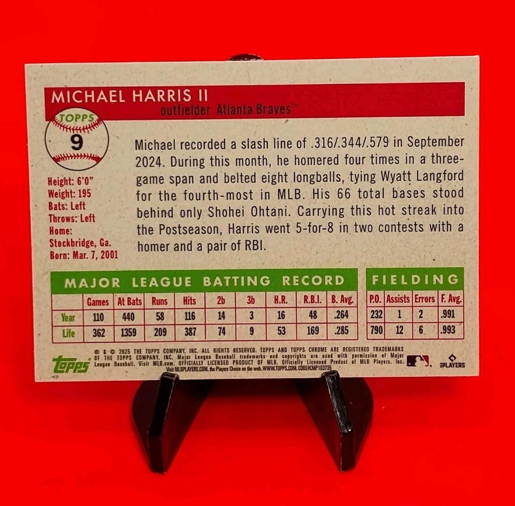 Michael Harris II 2025 Topps Chrome Platinum #9 Rose Gold Toile Refractor #/75