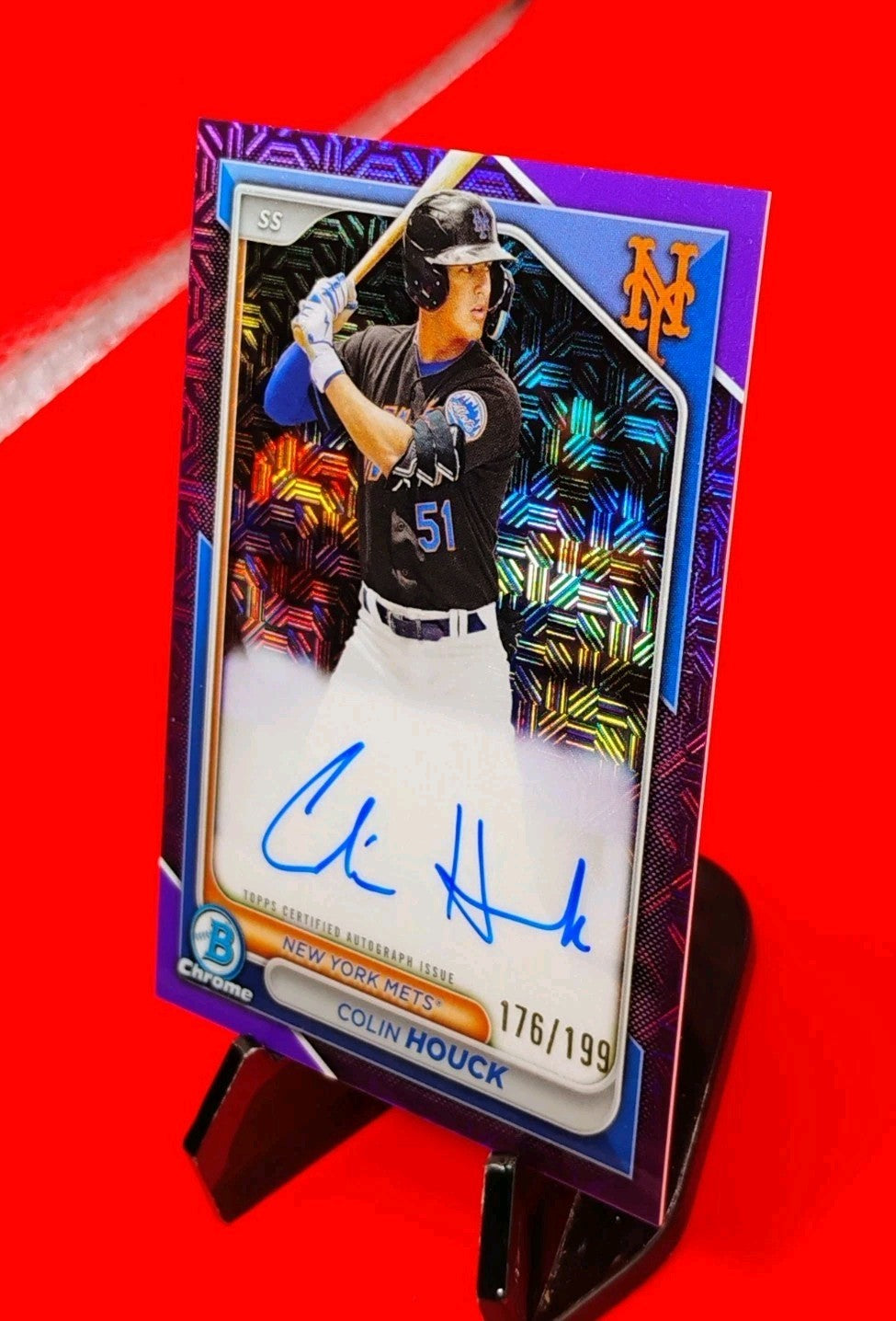 Colin Houck 2024 Bowman Chrome #BMA-CH Purple Mojo Refractor Auto #176/199 Mets!