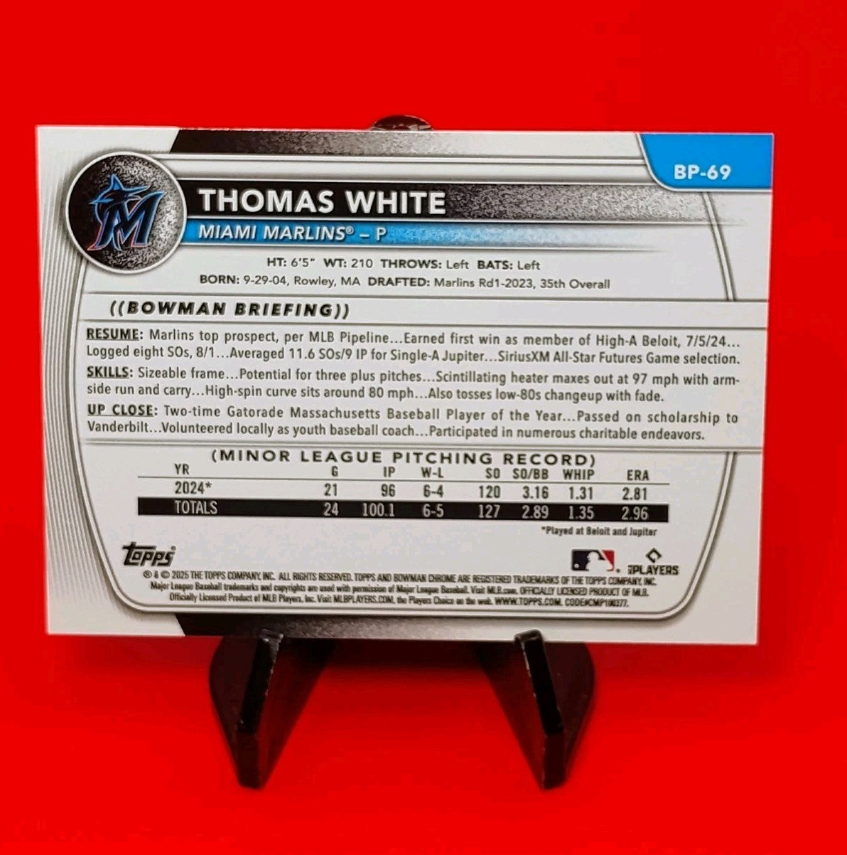 Thomas White 2025 Bowman 1st Prospects #BP-69 Purple Parallel #136/250 Marlins🔥