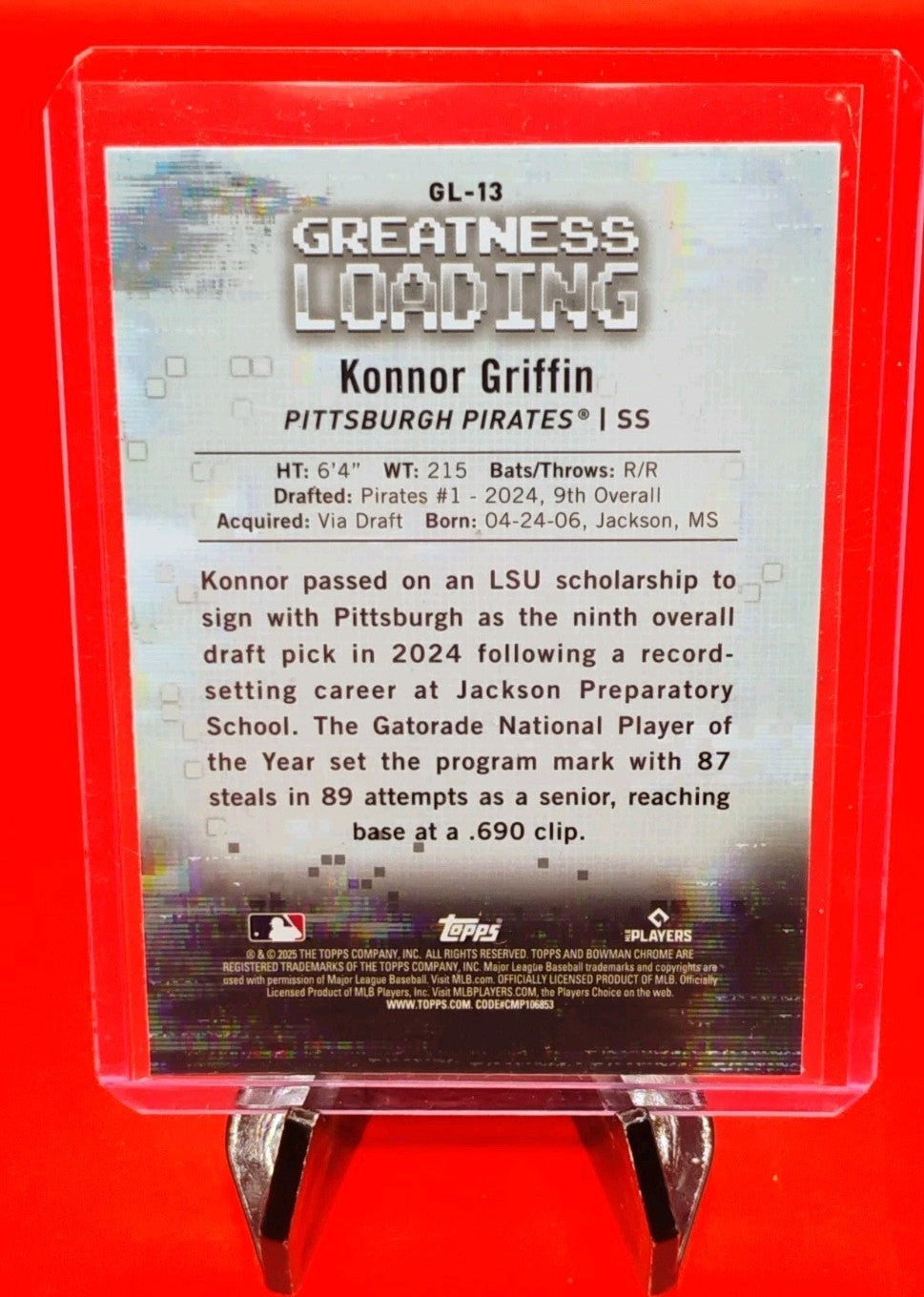 Konnor Griffin 2025 Bowman Chrome Greatness Loading RC GL-13 Pirates Rookie! 🔥