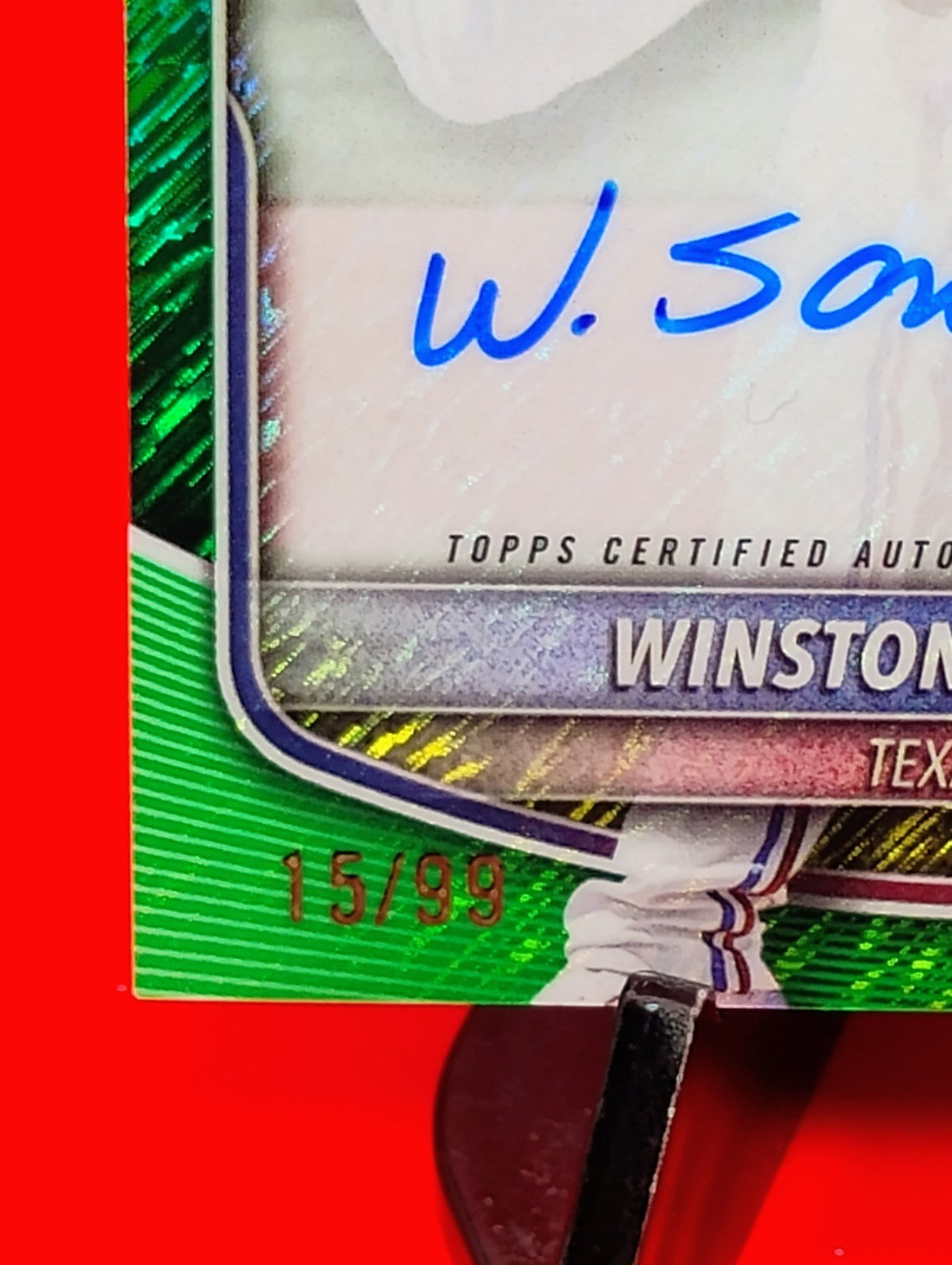 Winston Santos 2025 Bowman 1st Chrome #CPA-WS Green Shimmer Refractor Auto #/99