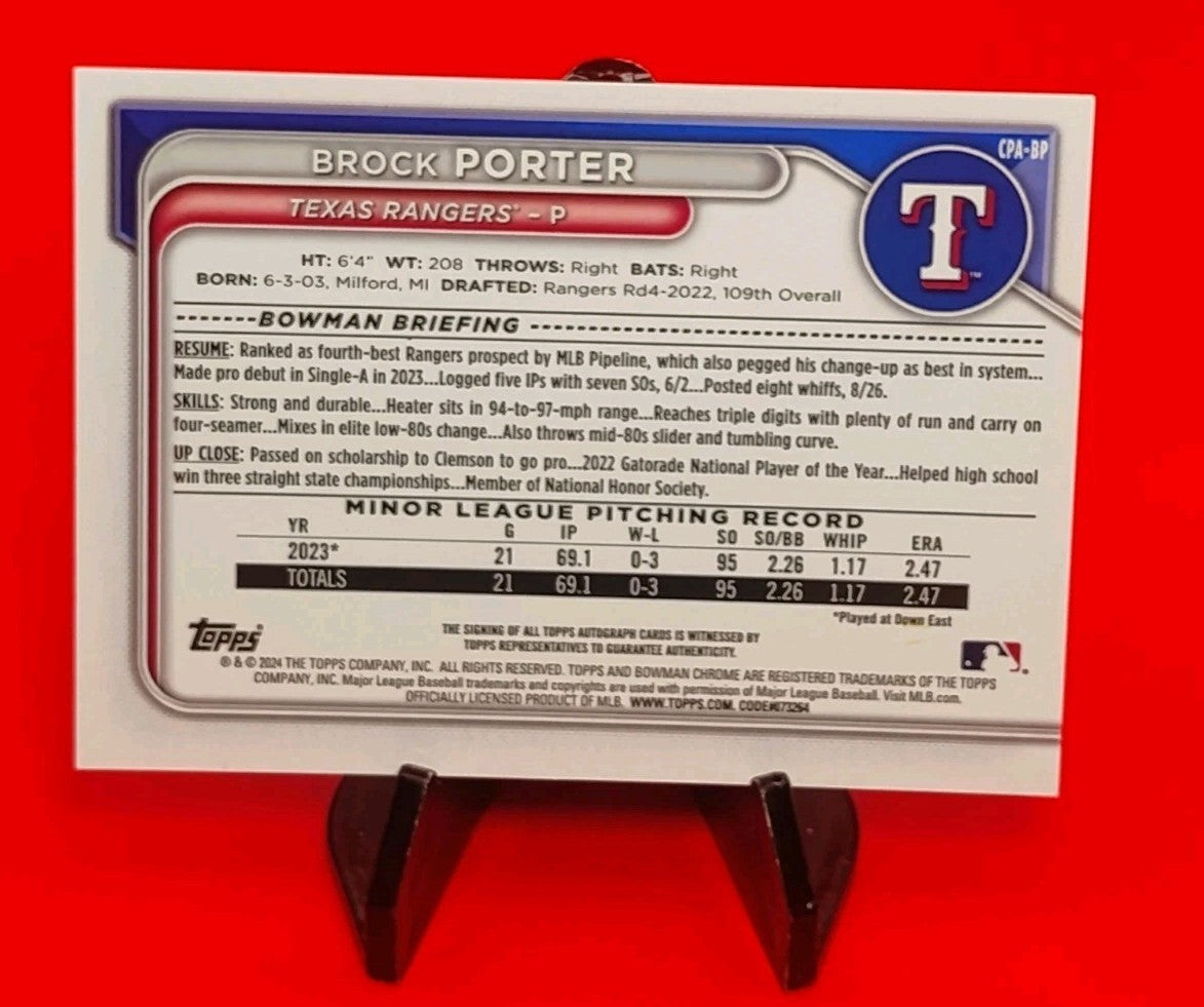 Brock Porter 2024 Bowman 1st Chrome Draft CPA-BP Blue Lunar Refractor Auto #/150