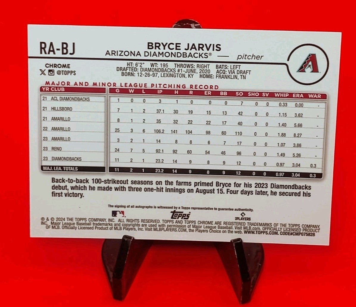 Bryce Jarvis 2024 Topps Chrome RC #AC-BJ  Blue Raywave Refractor #/150 RC 🔥