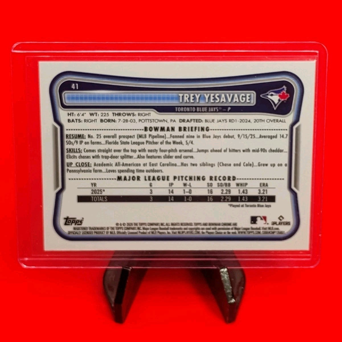 Trey Yesavage 2026 Bowman Chrome RC #41 Navy Blue Mojo Refractor #161/175 🔥💎