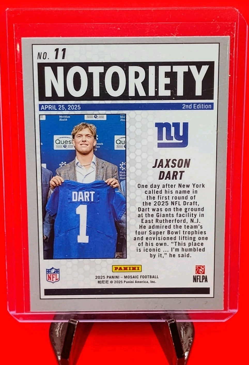 Jaxson Dart 2025 Mosaic Notoriety #11 Silver Mosaic Prizm RC - Giants QB 💎