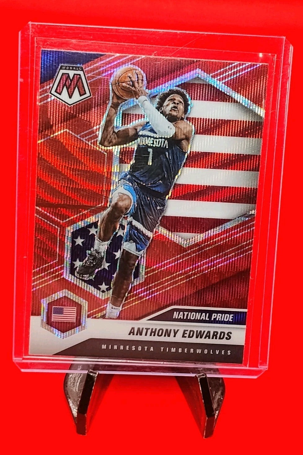Anthony Edwards 2020-21 Panini Mosaic National Pride RC #252 Red Wave Prizm🔥💎