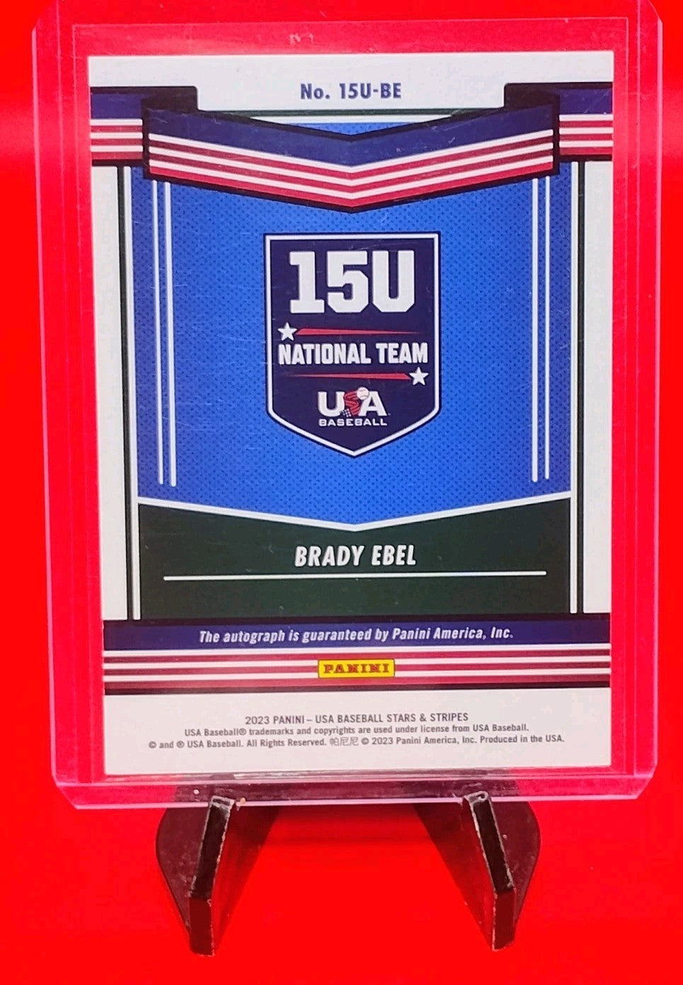 Brady Ebel 2023 Panini Stars & Stripes USA 15U Baseball #15U-BE Auto (Black Ink)