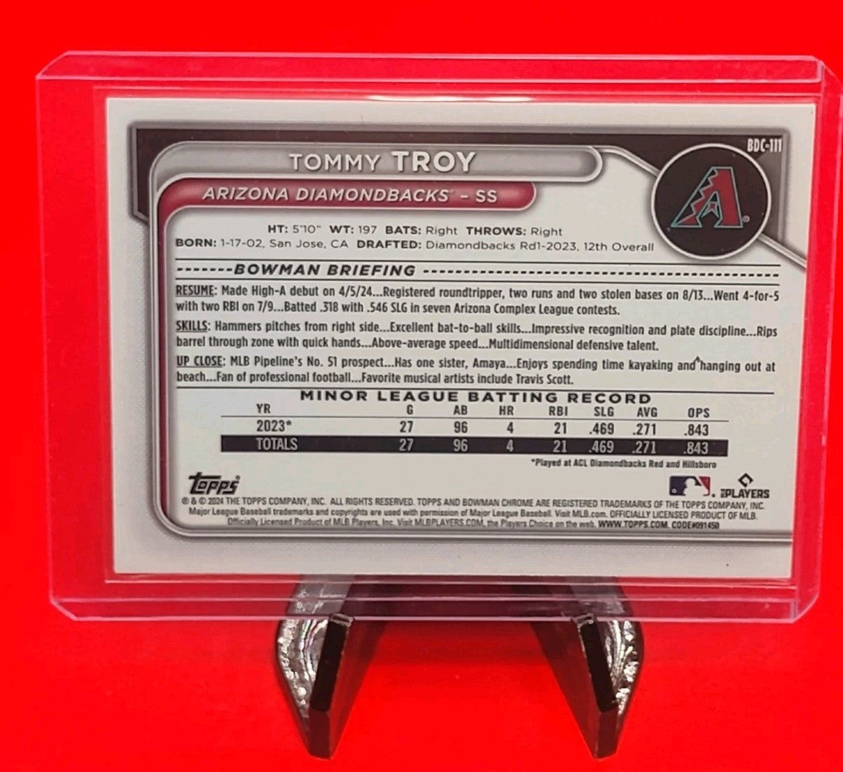 Tommy Troy 2024 Bowman Draft Chrome #BDC-111 Purple Refractor #01/250 -1st Print