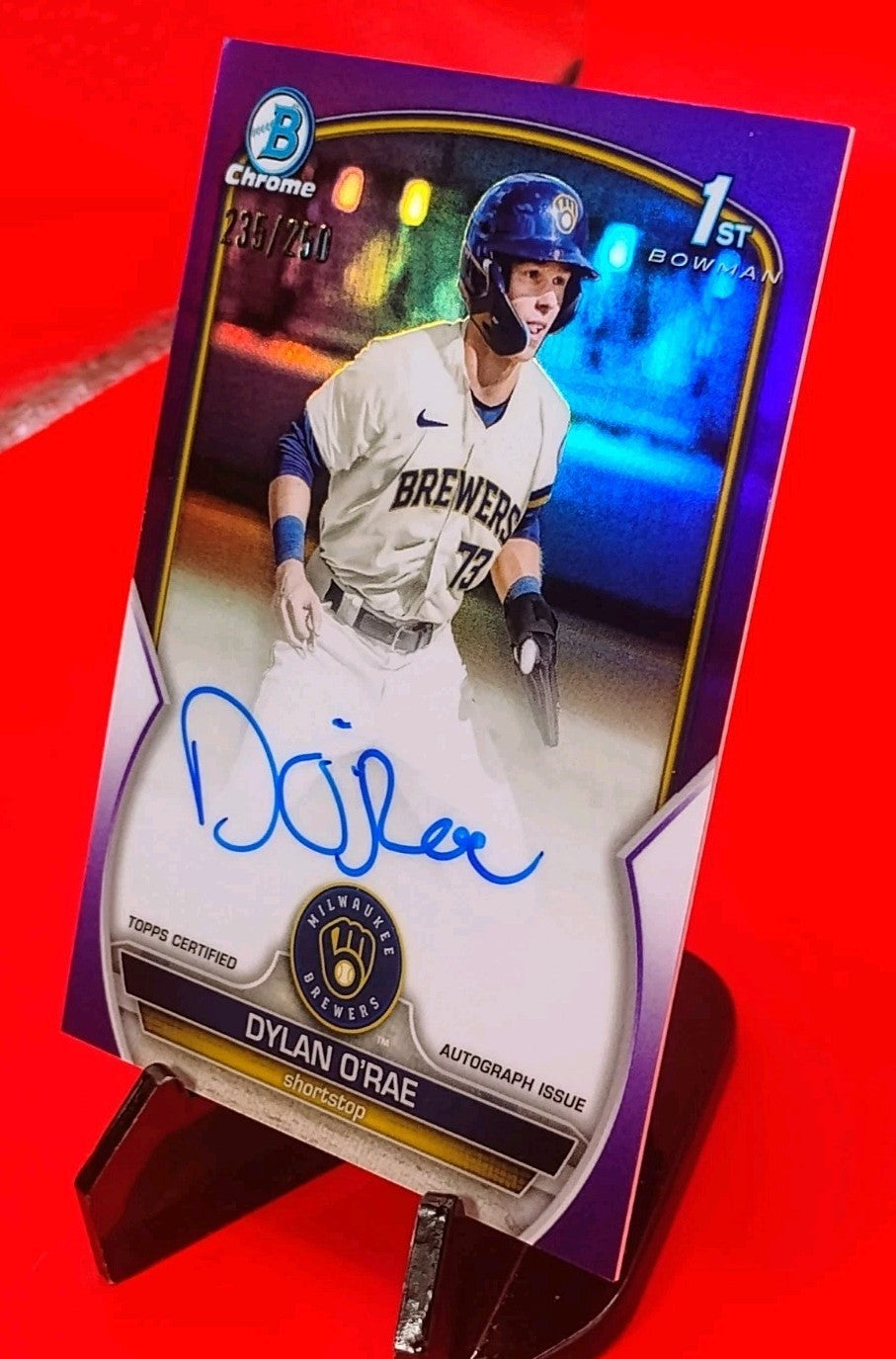 Dylan O'Rae 2023 Bowman 1st Chrome #CPA-DO Purple Refractor Auto #/250 Brewers🔥