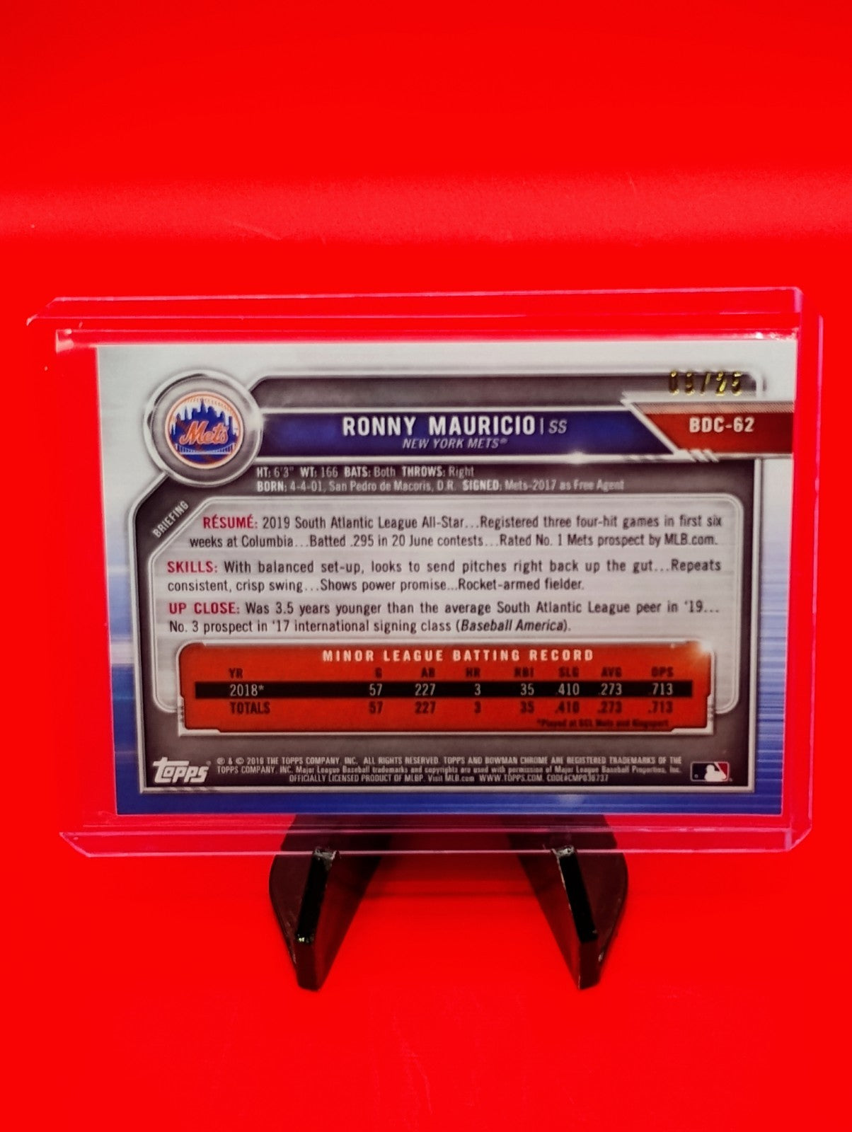 Ronny Mauricio 2019 Bowman Draft Chrome Sapphire #BDC-62 Orange Sapphire #9/25