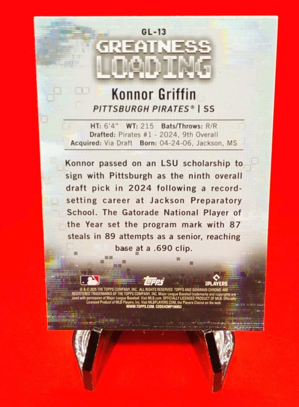 Konnor Griffin 2025 Bowman Chrome Greatness Loading RC GL-13 Pirates Rookie! 🔥