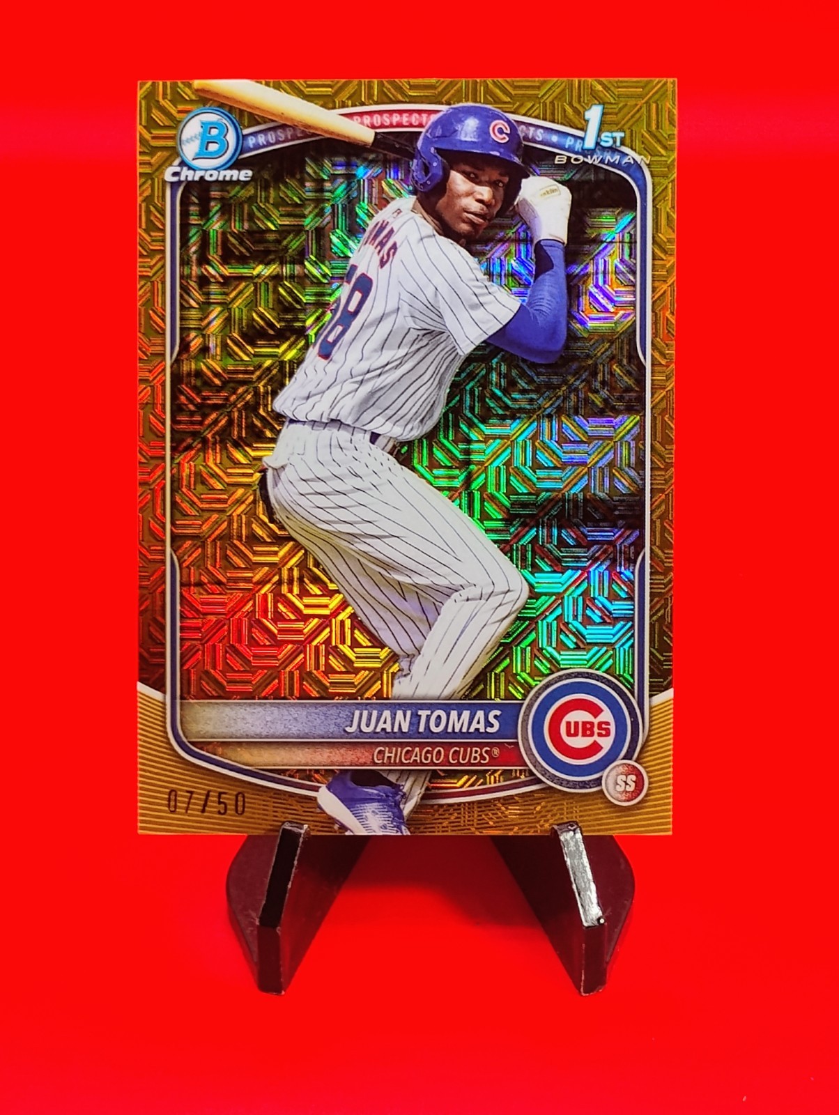 Juan Thomas 2025 Bowman Chrome 1st #BCP-230 Mega Box Gold Mojo Refractor #7/50🔥