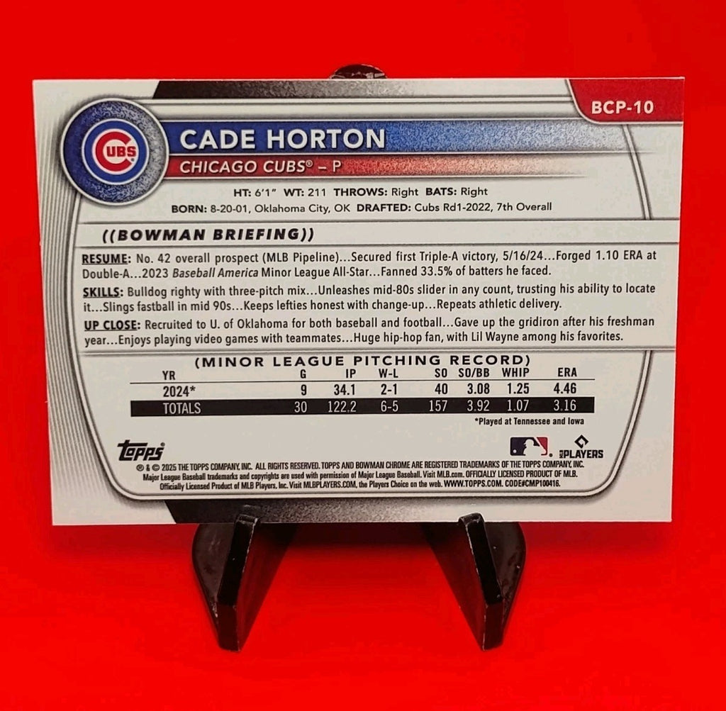 Cade Horton 2025 Bowman Chrome Prospects #BCP-10 Lava Refractor #209/399 Cubs RC