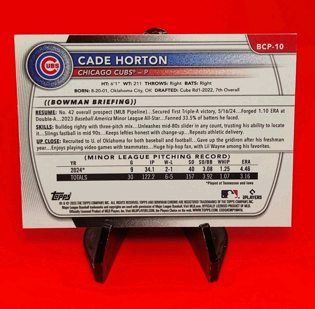 Cade Horton 2025 Bowman Chrome Prospects #BCP-10 Lava Refractor #209/399 Cubs RC