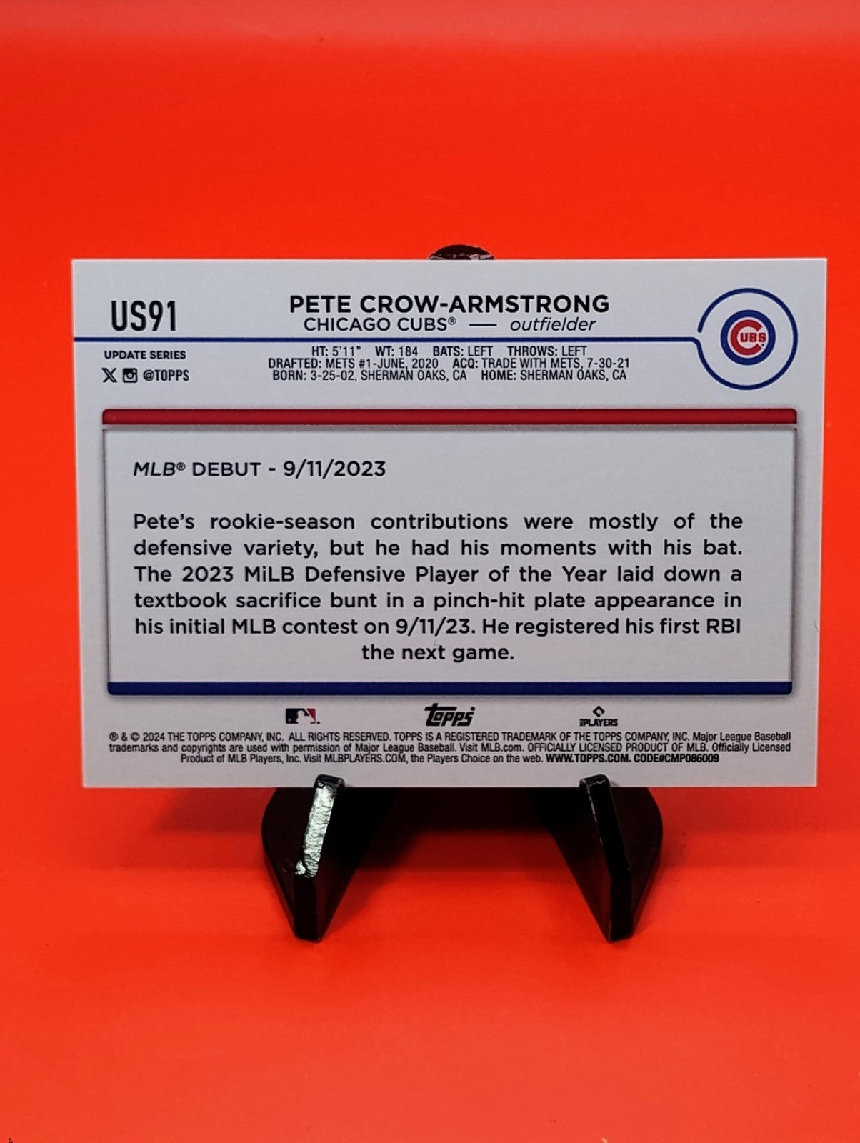 Pete Crow-Armstrong - 2024 Topps Update #US91 - Rookie Debut Rainbow Foil