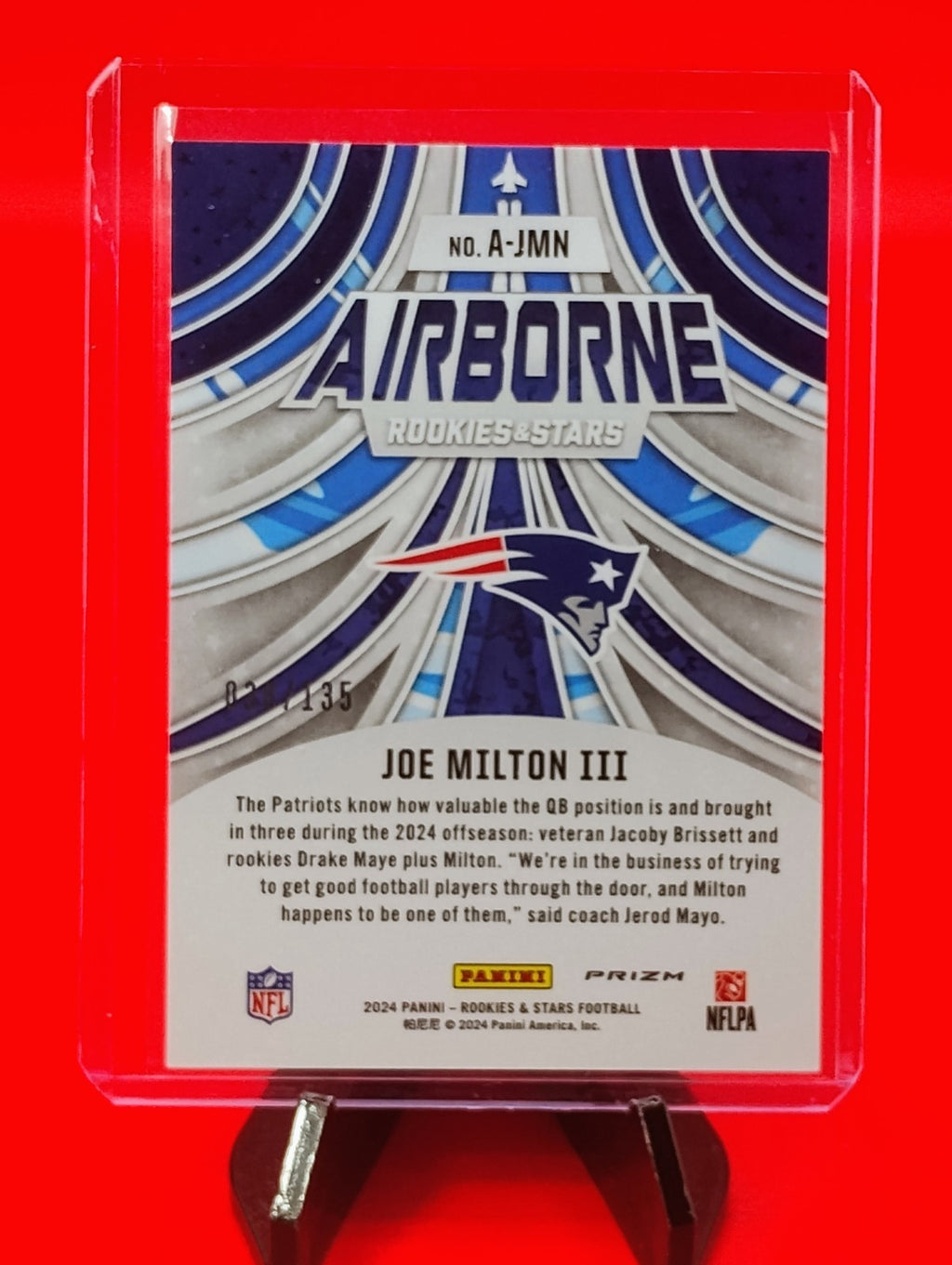 Joe Milton III 2024 Rookies & Stars - Airborne Insert #A-JMN Pandora #38/135 🔥