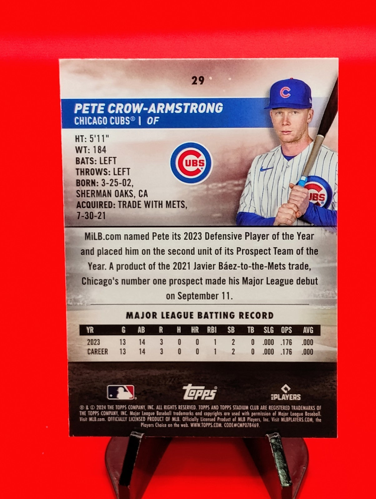 Pete Crow-Armstrong 2024 Topps Stadium Club Chrome #29 GREEN Refractor Cubs RC