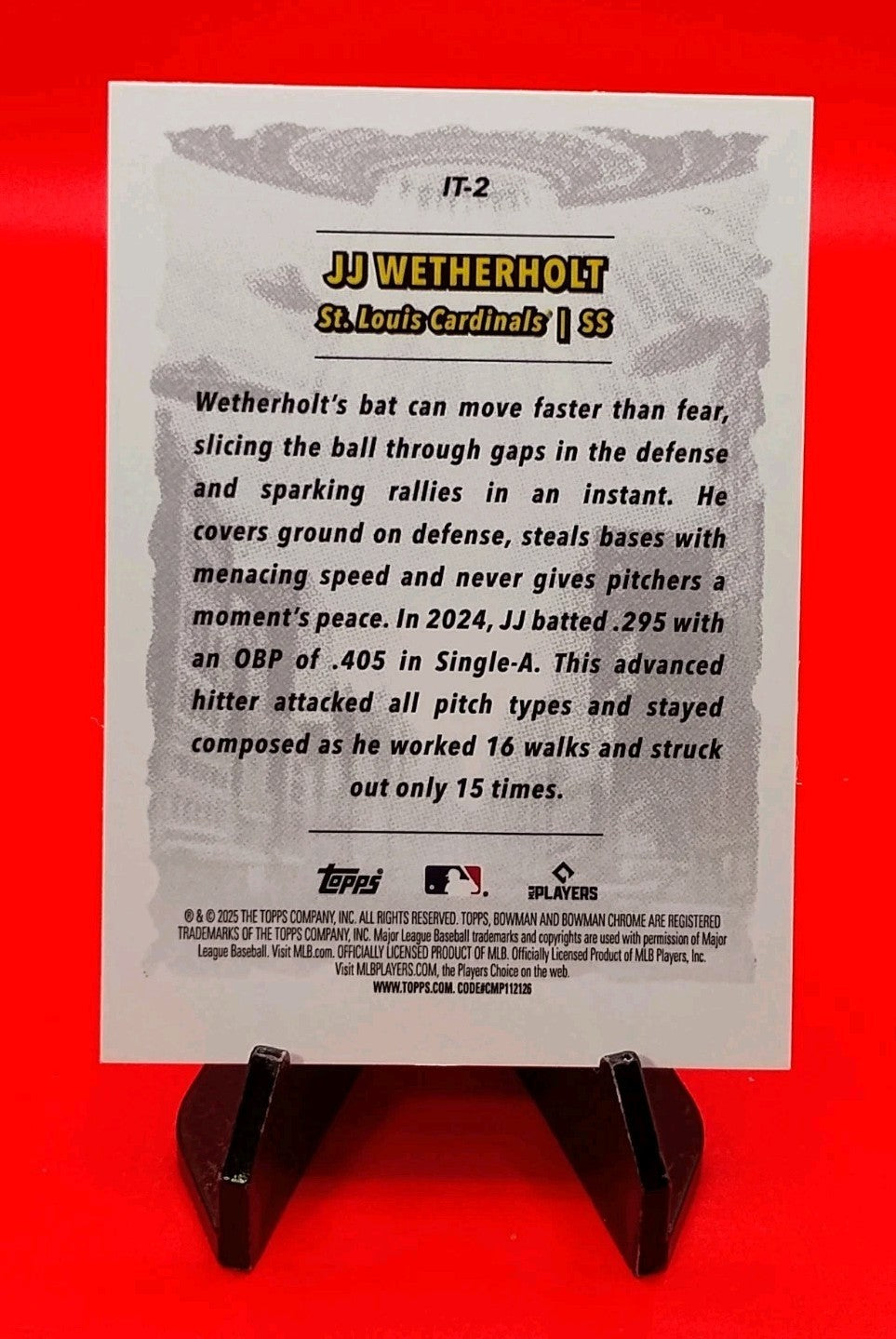 JJ Wetherholt 2025 Bowman Chrome #IT-2 'It Came to The League' Insert Refractor