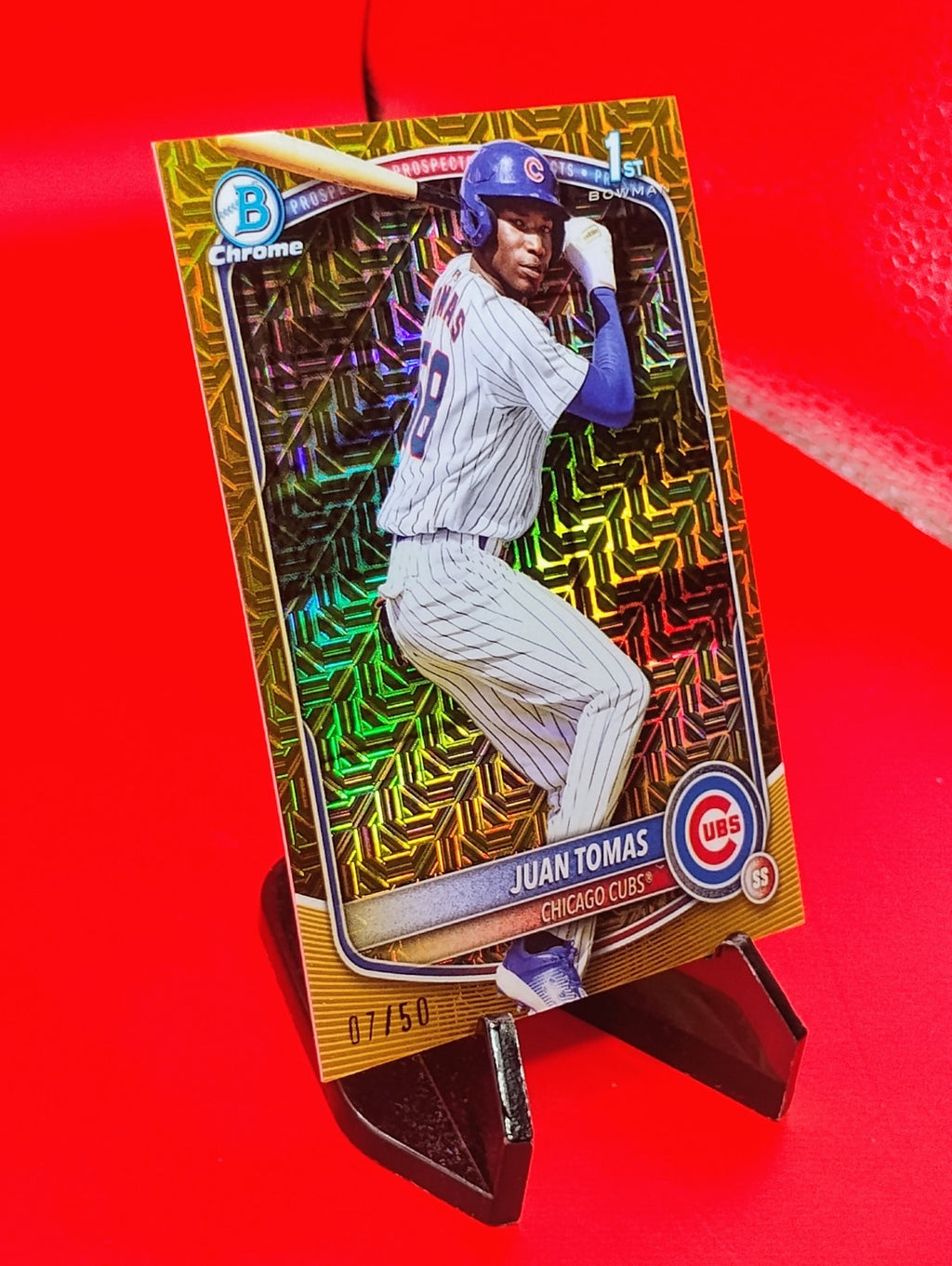 Juan Thomas 2025 Bowman Chrome 1st #BCP-230 Mega Box Gold Mojo Refractor #7/50🔥