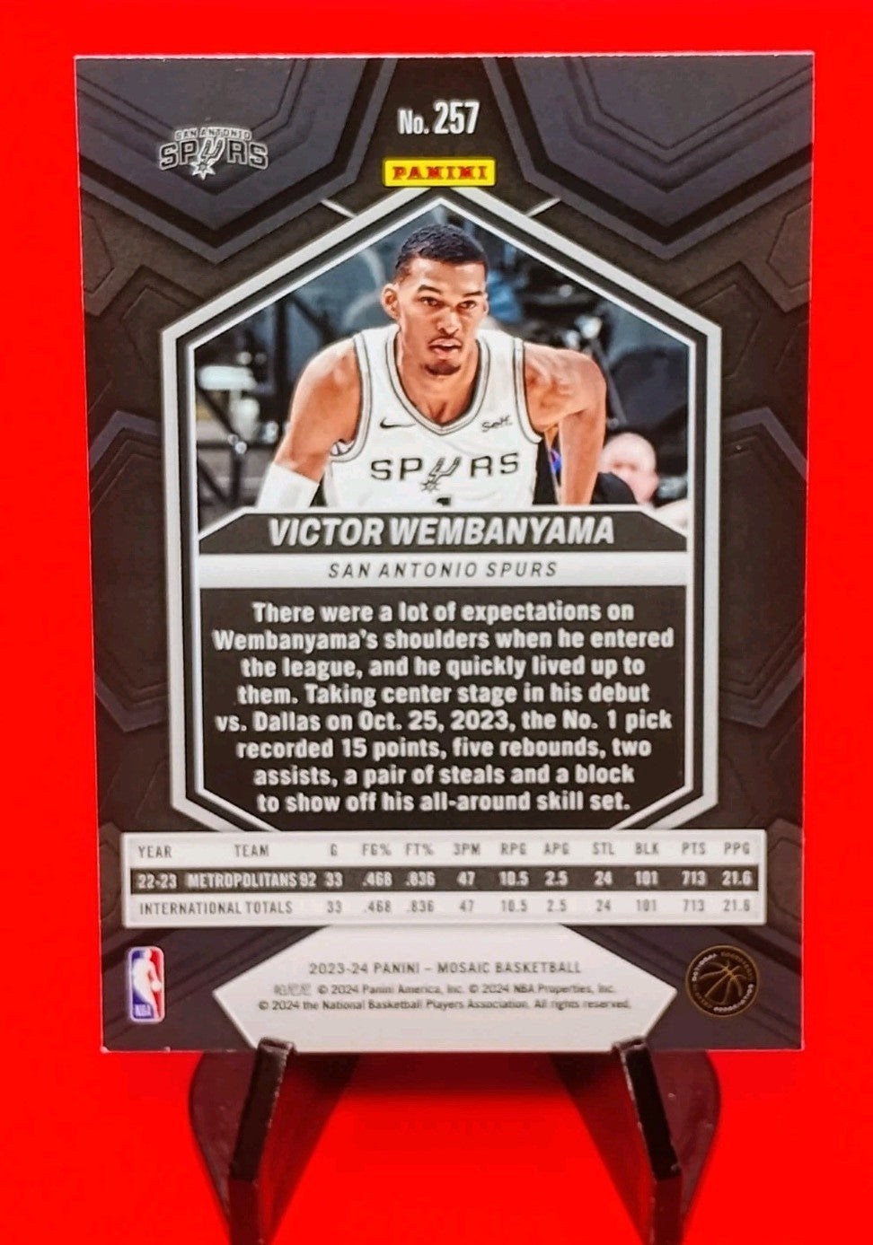 Victor Wembanyama 2023-24 Panini Mosaic NBA Debut RC #257 San Antonio Spurs 👽💎