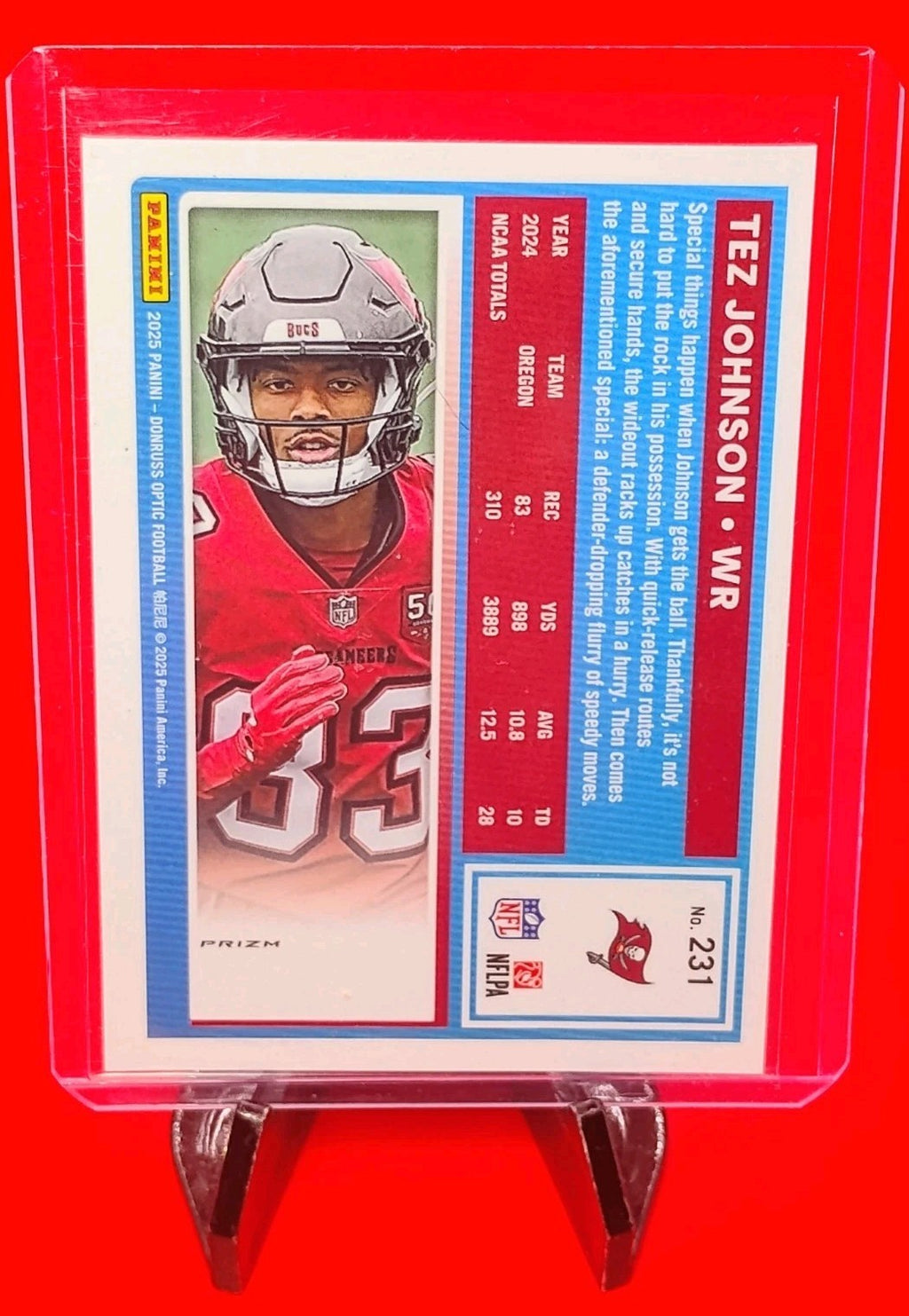 Tez Johnson 2025 Panini Donruss Optic Rated Rookie #231 Blue Glitter Prizm SSP