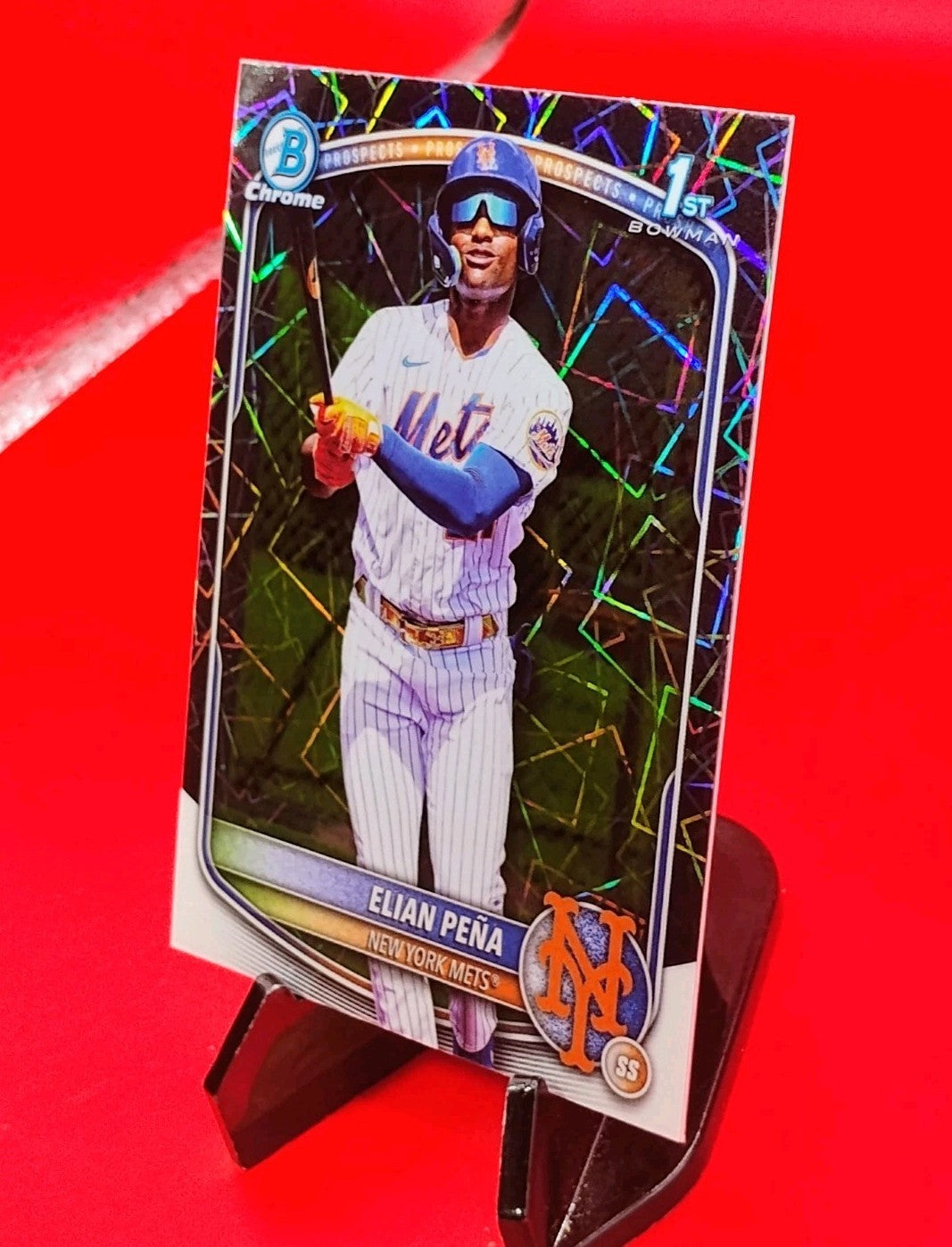 Elian Peña 2025 Bowman Chrome 1st Bowman  #BCP-155  Lazer Refractor Mets RC🔥