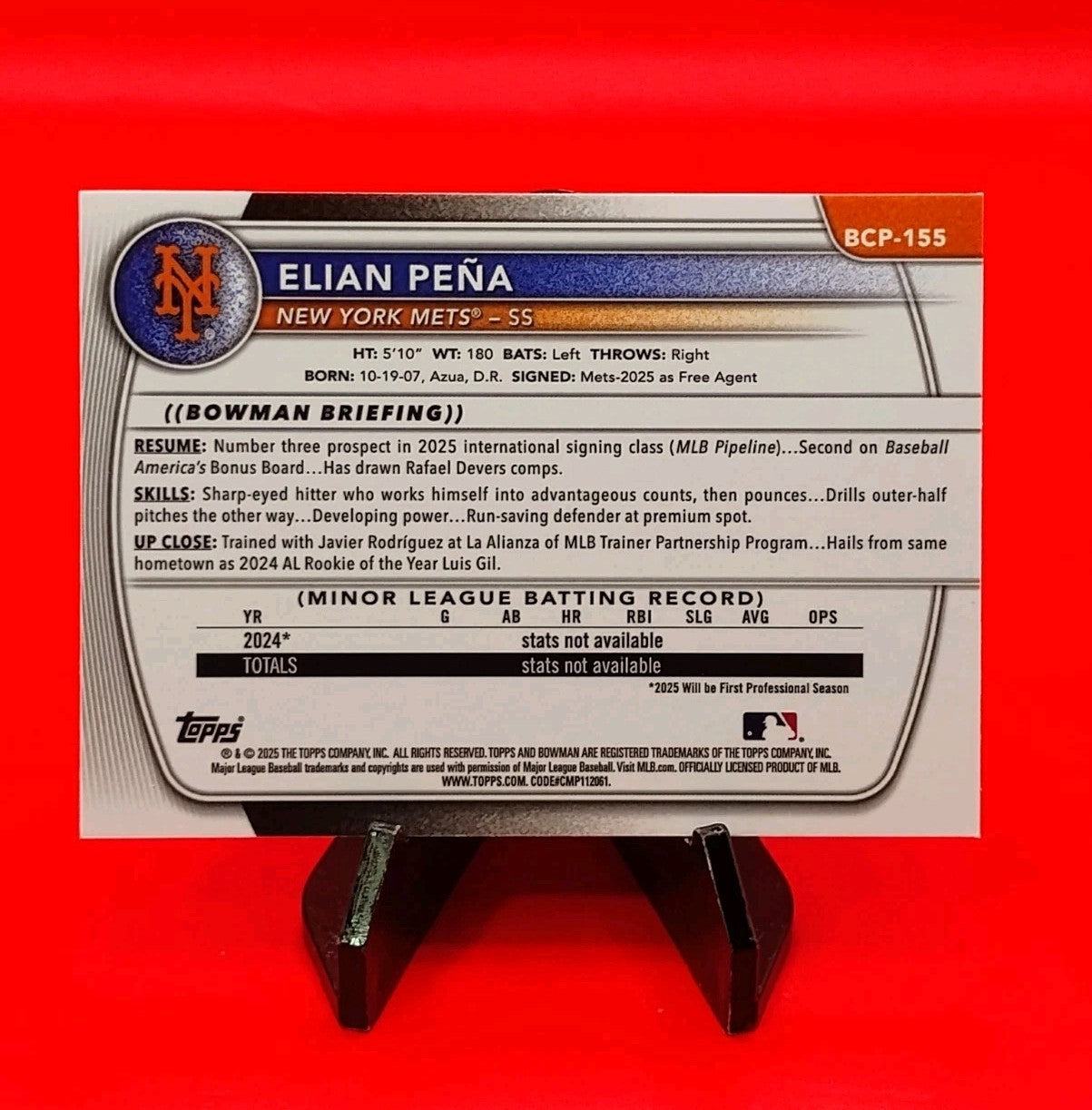 Elian Peña 2025 Bowman Chrome 1st Bowman  #BCP-155  Lazer Refractor Mets RC🔥