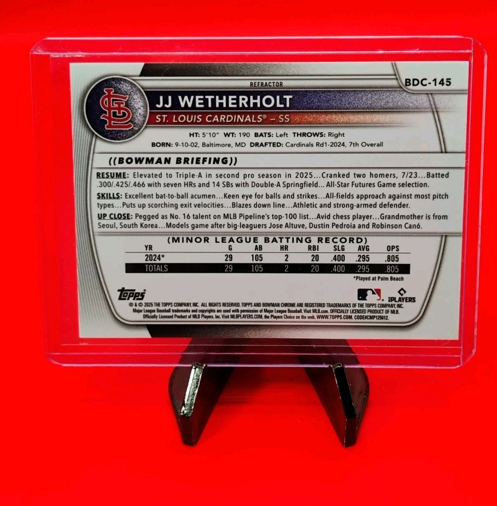 JJ Wetherholt 2025 Bowman Draft Chrome Refractor #BDC-145 St. Louis Cardinals RC