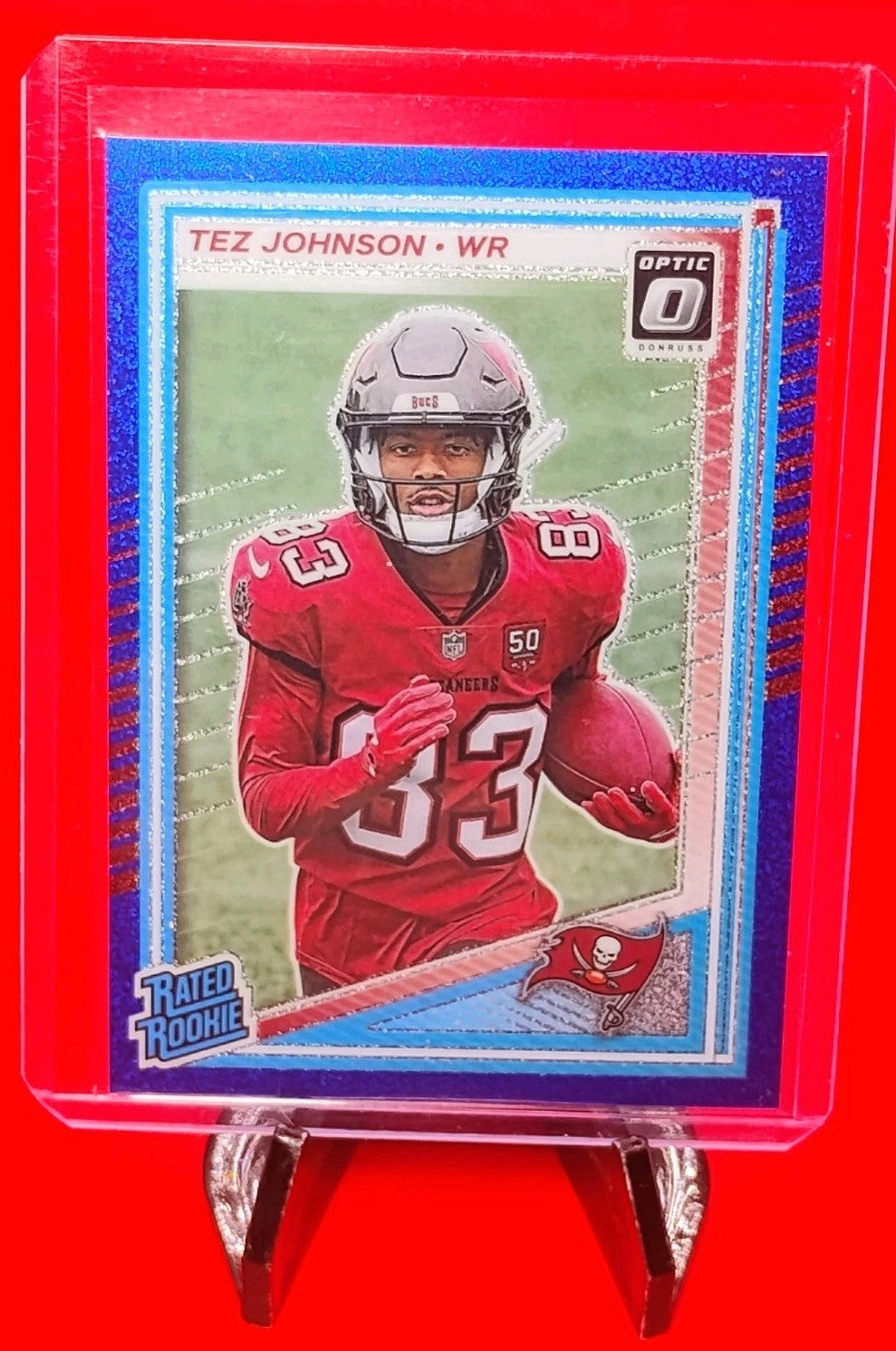 Tez Johnson 2025 Panini Donruss Optic Rated Rookie #231 Blue Glitter Prizm SSP
