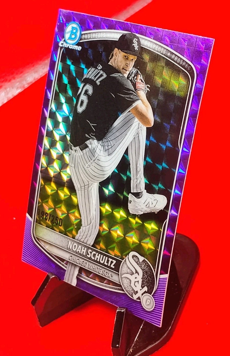 Noah Schultz 2025 Bowman Chrome #BCP-177 Purple Geometric Refractor #198/250 🔥