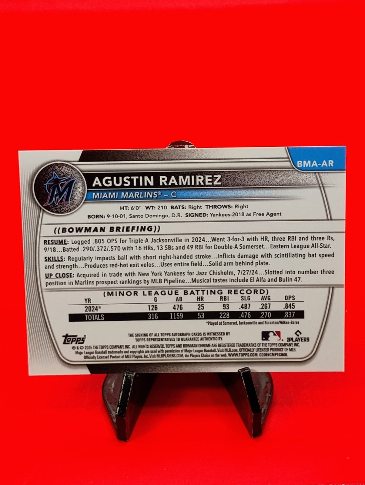 Agustin Ramirez 2025 Bowman Chrome Mega Box Mojo Refractor Auto #BMA-AR Marlins