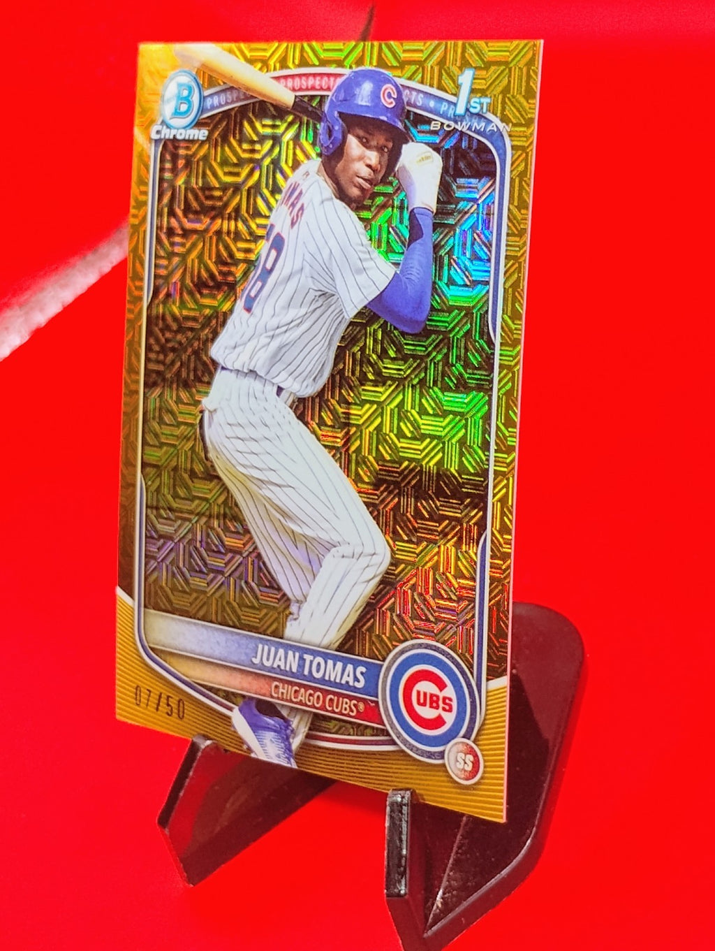 Juan Thomas 2025 Bowman Chrome 1st #BCP-230 Mega Box Gold Mojo Refractor #7/50🔥