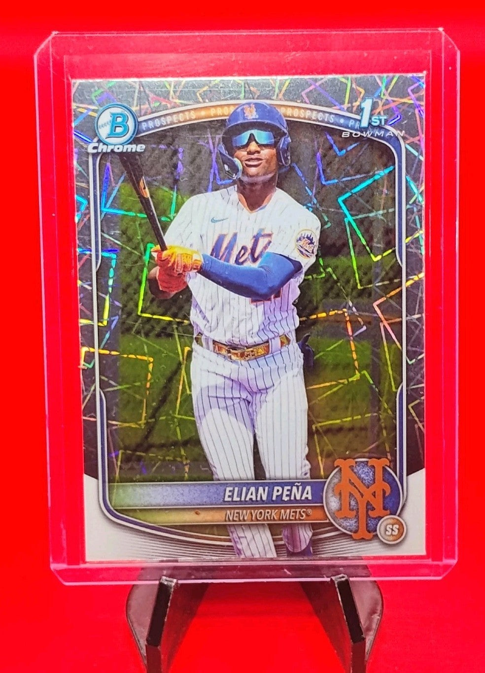 Elian Peña 2025 Bowman Chrome 1st Bowman  #BCP-155  Lazer Refractor Mets RC🔥