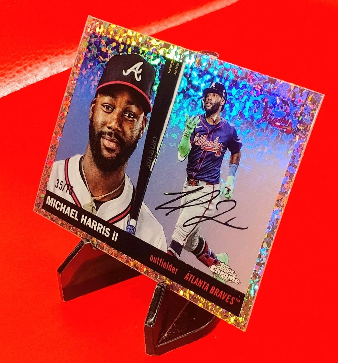 Michael Harris II 2025 Topps Chrome Platinum #9 Rose Gold Toile Refractor #/75