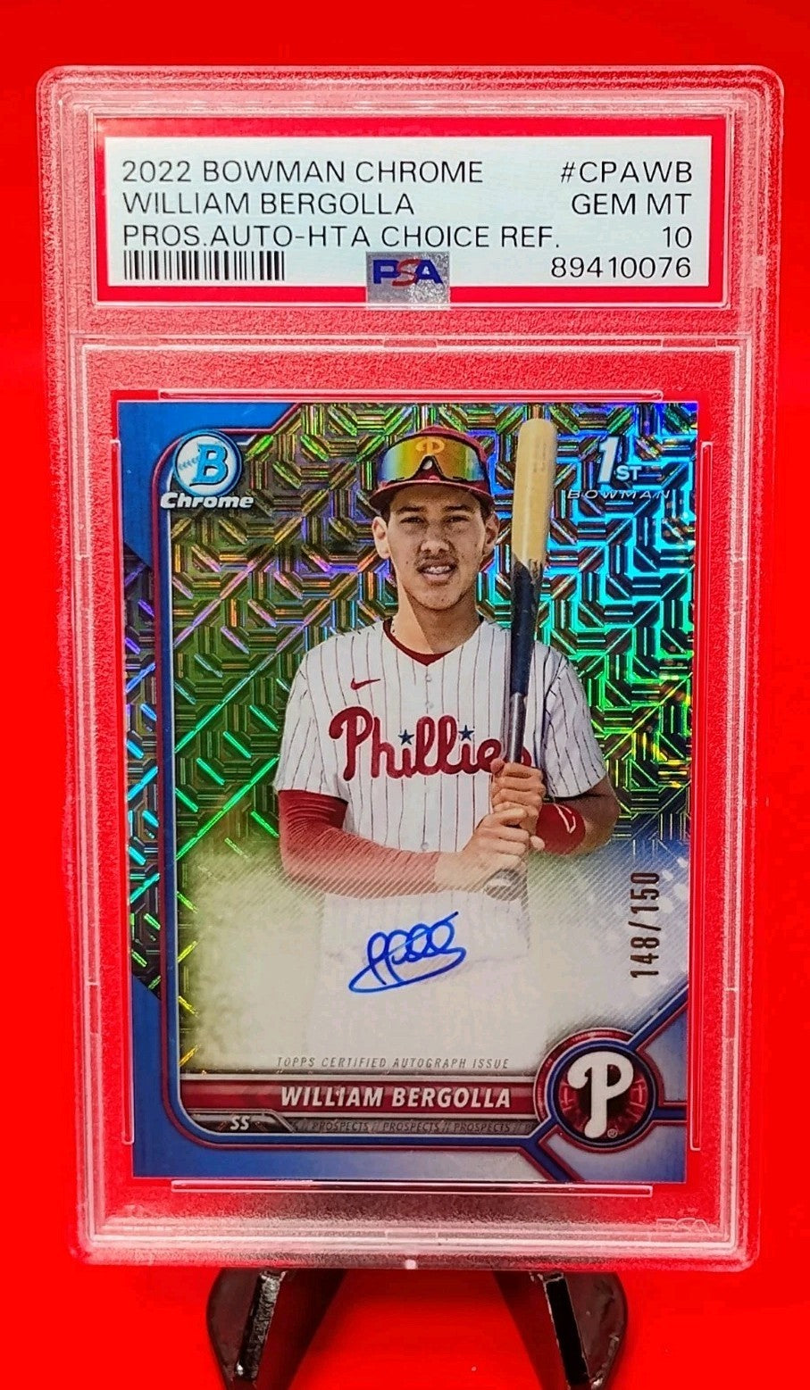 William Bergolla Jr 2022 Bowman 1st Choice Auto #CPA-WB Blue Mojo /150- PSA 10💎
