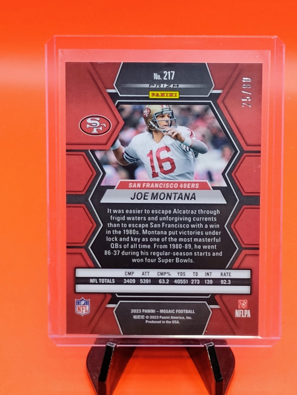 Joe Montana 2023 Mosaic Choice #217 Red & Yellow Prizm #25/80 49ers Legend 🐐💎