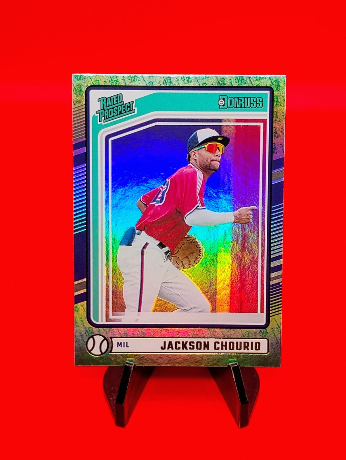 Jackson Chourio 2024 Panini Donruss Rated Rookie #193 SSP Liberty Emoji HoloFoil