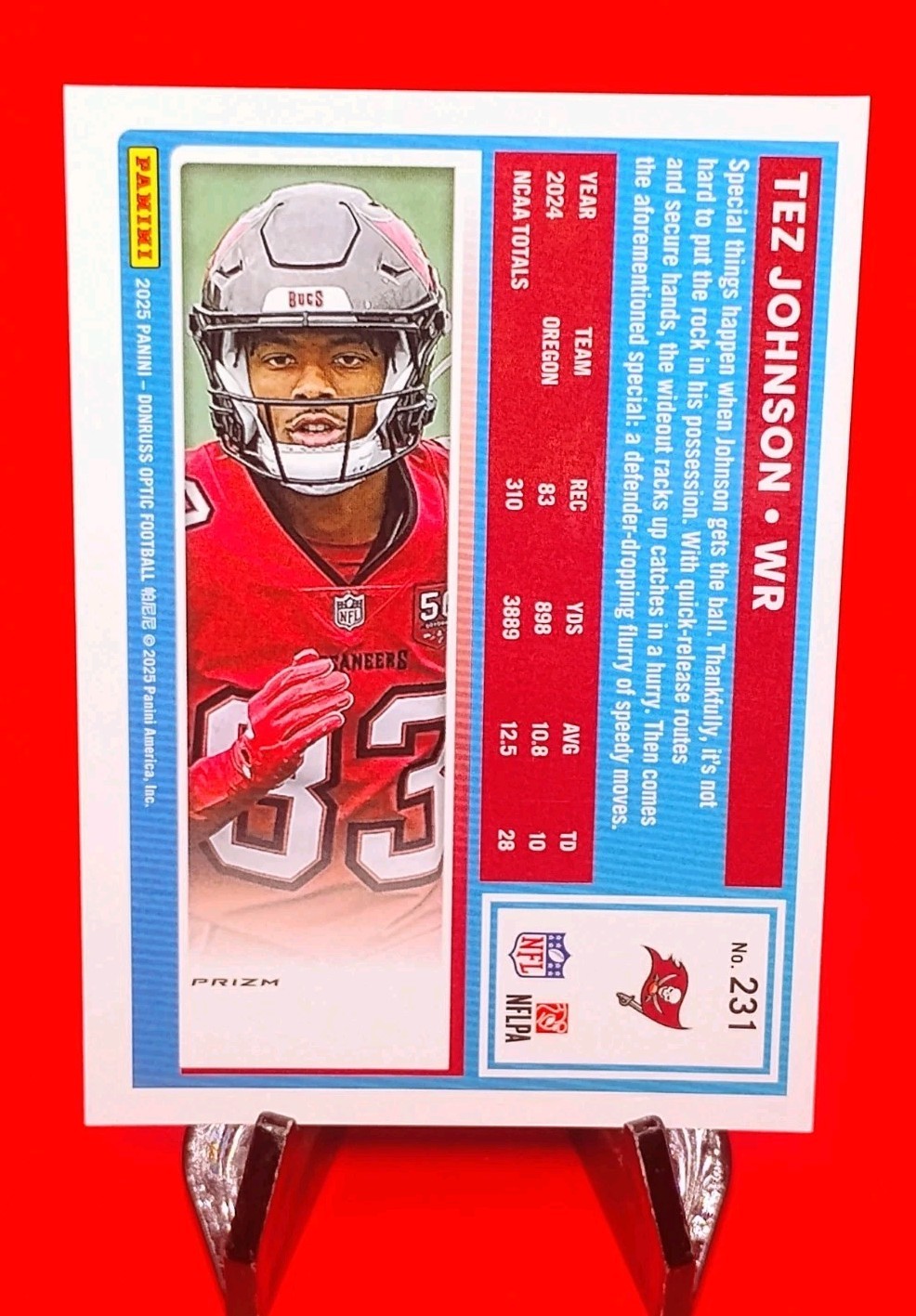 Tez Johnson 2025 Panini Donruss Optic Rated Rookie #231 Blue Glitter Prizm SSP
