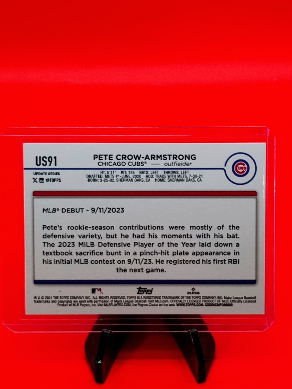 Pete Crow-Armstrong - 2024 Topps Update #US91 - Rookie Debut Rainbow Foil